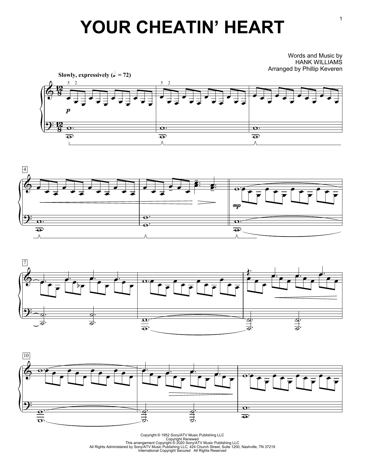 Hank Williams Your Cheatin' Heart [Classical version] (arr. Phillip Keveren) sheet music notes and chords arranged for Piano Solo