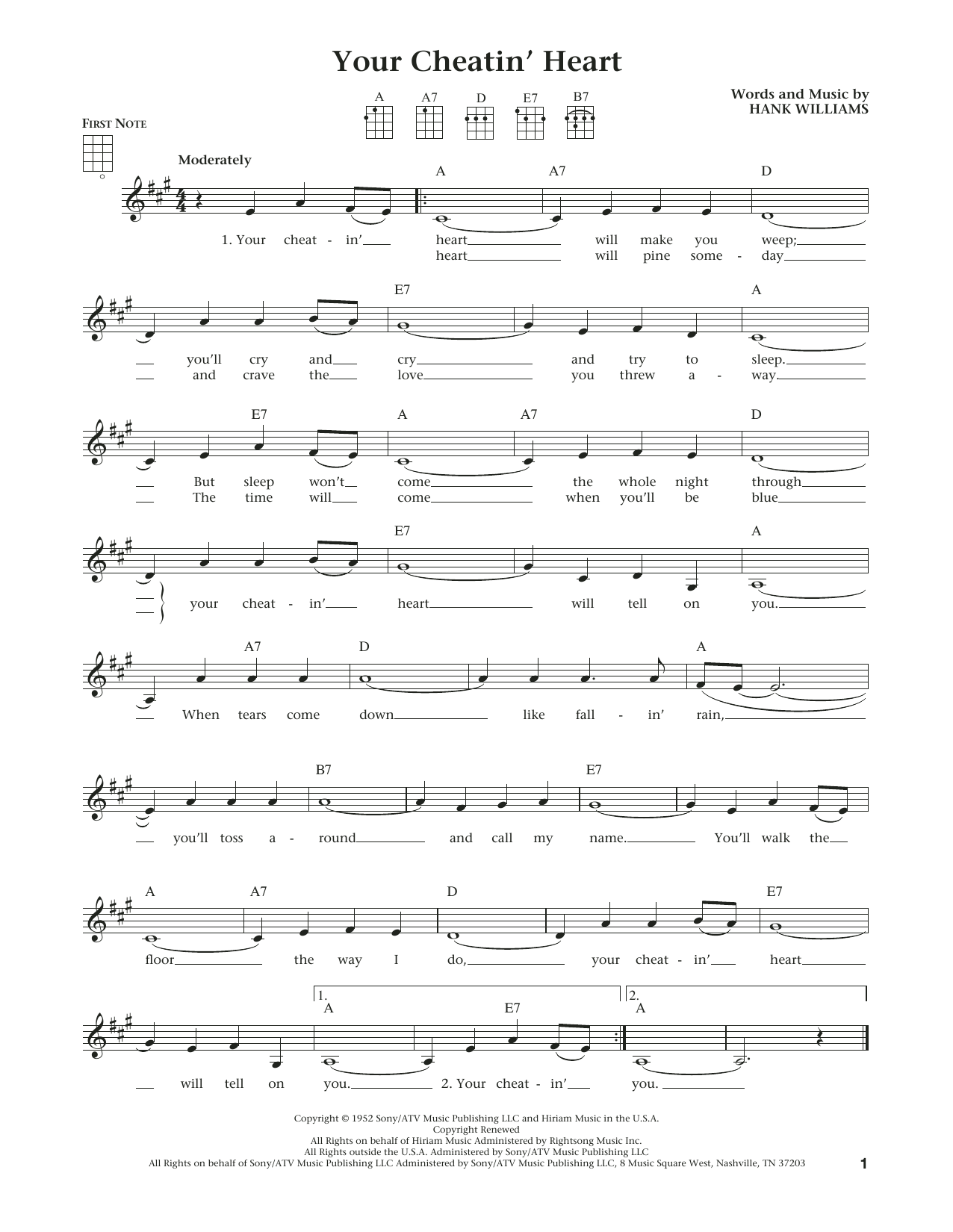 Hank Williams Your Cheatin' Heart (from The Daily Ukulele) (arr. Liz and Jim Beloff) sheet music notes and chords arranged for Ukulele