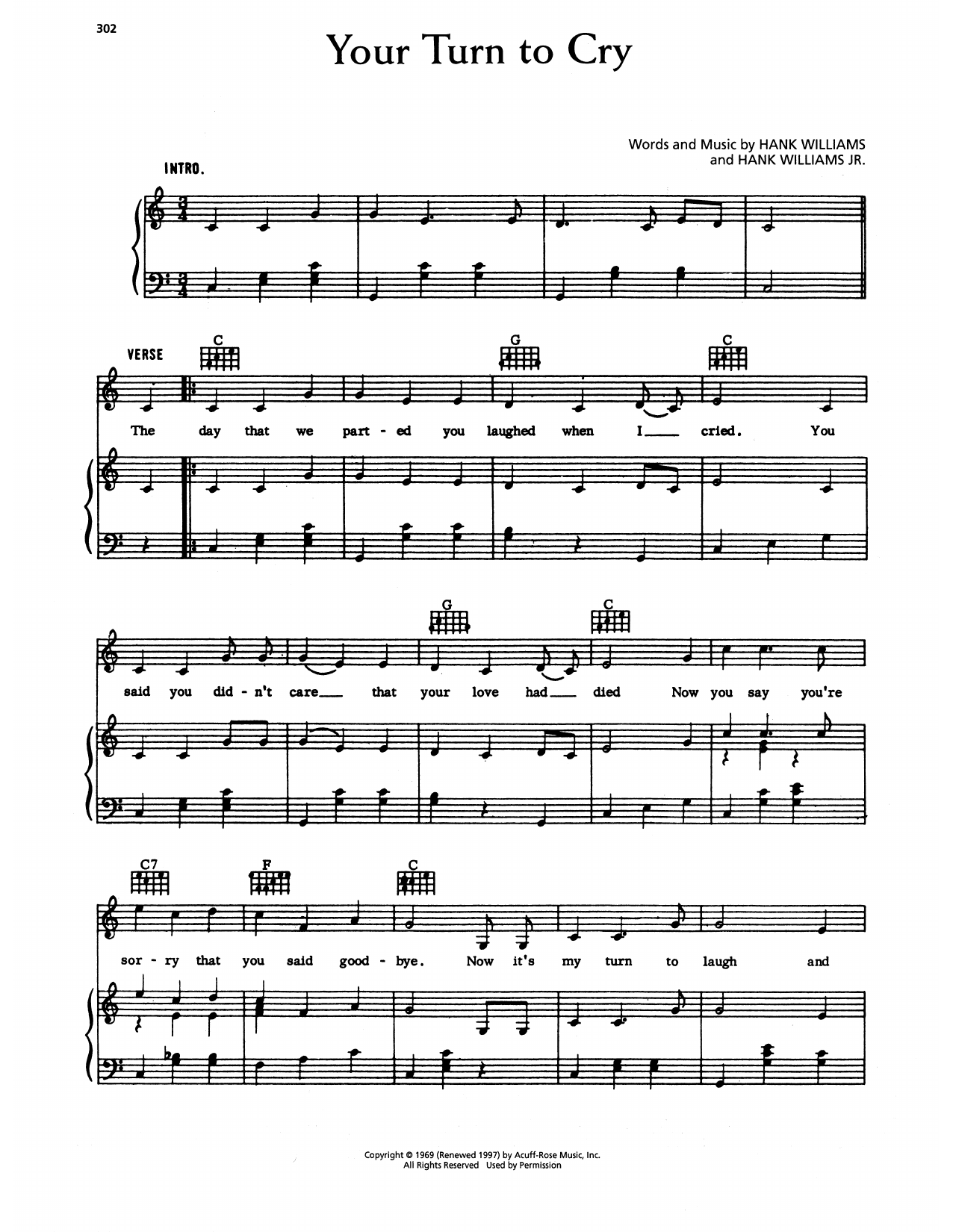 Hank Williams Your Turn To Cry sheet music notes and chords arranged for Piano, Vocal & Guitar Chords (Right-Hand Melody)