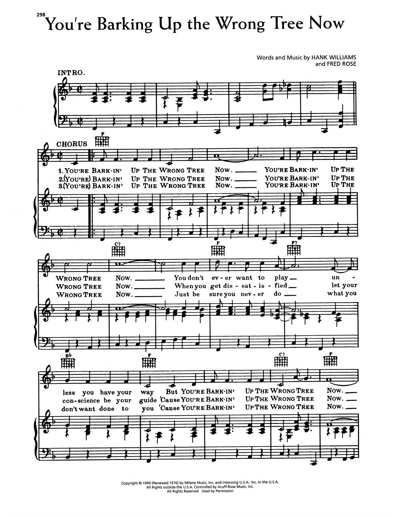 Hank Williams You're Barking Up The Wrong Tree Now sheet music notes and chords arranged for Piano, Vocal & Guitar Chords (Right-Hand Melody)