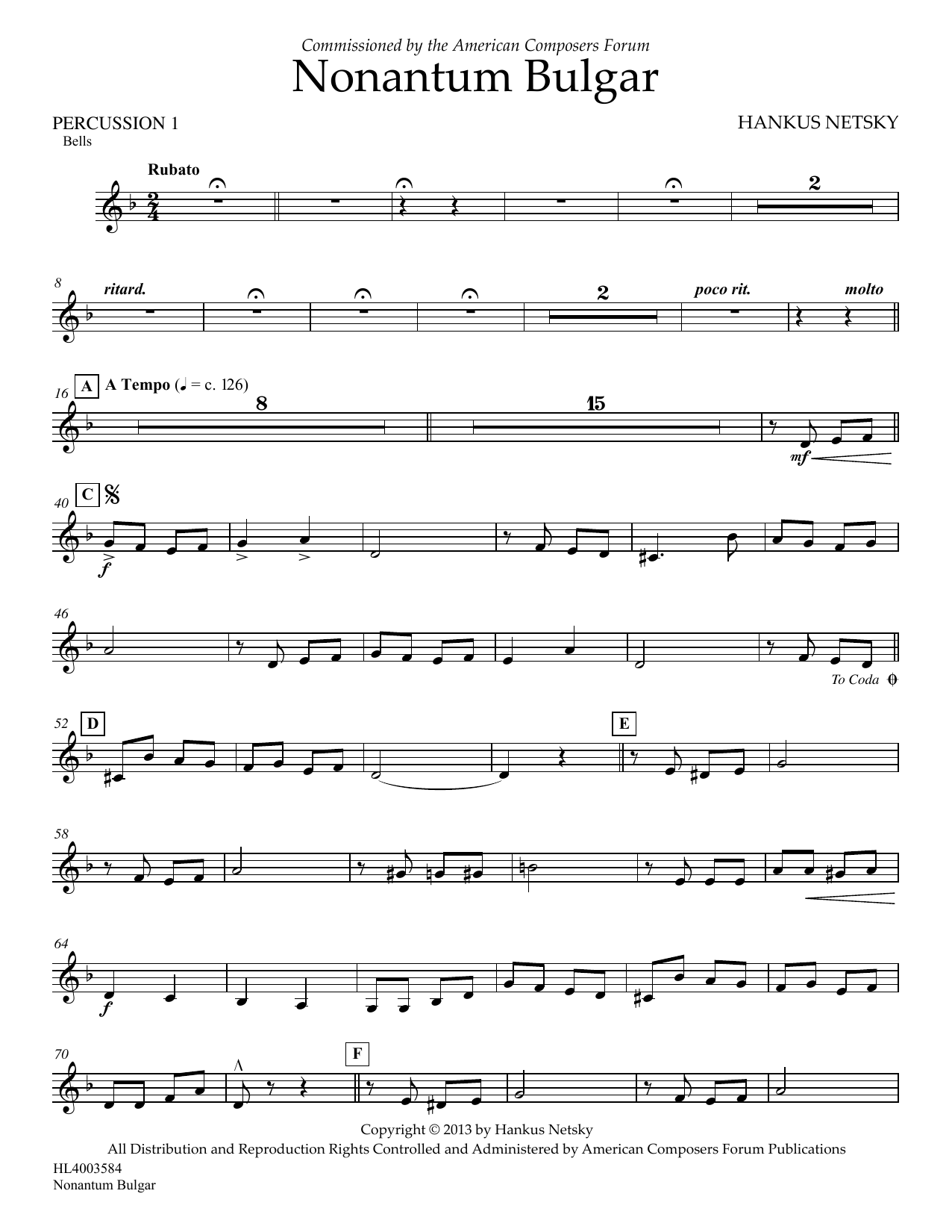 Hankus Netsky Nonantum Bulgar - Percussion 1 sheet music notes and chords arranged for Concert Band