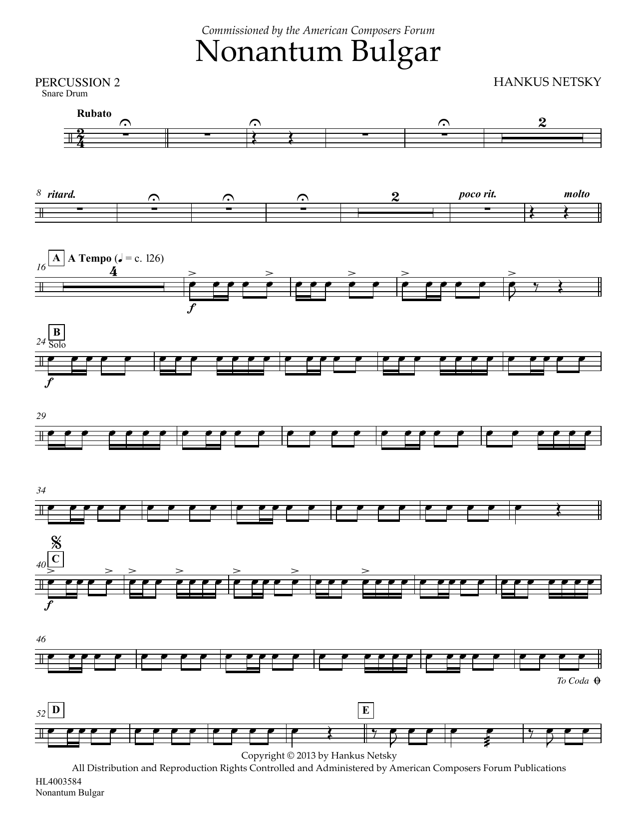 Hankus Netsky Nonantum Bulgar - Percussion 2 sheet music notes and chords arranged for Concert Band