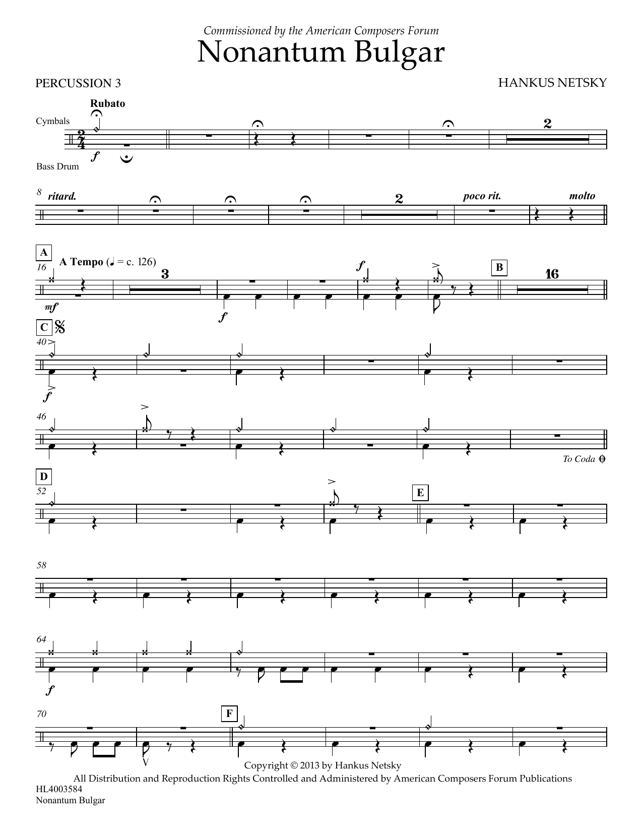 Hankus Netsky Nonantum Bulgar - Percussion 3 sheet music notes and chords arranged for Concert Band