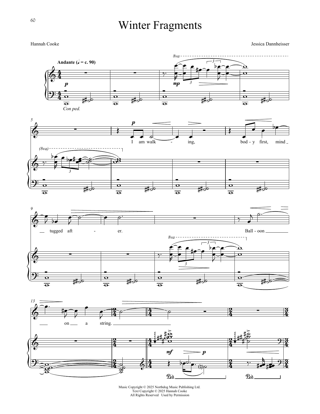 Hannah Cooke Winter Fragments sheet music notes and chords arranged for Piano & Vocal