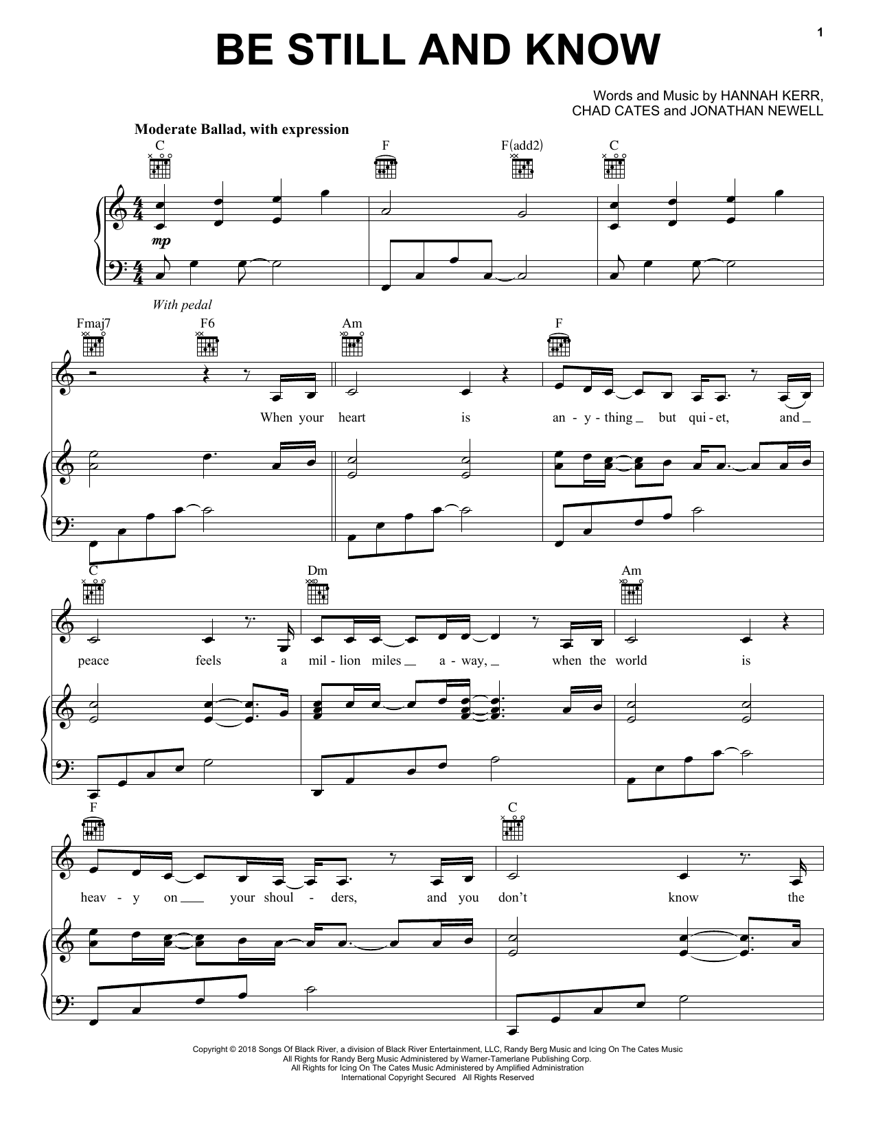 Hannah Kerr Be Still And Know sheet music notes and chords arranged for Piano, Vocal & Guitar Chords (Right-Hand Melody)
