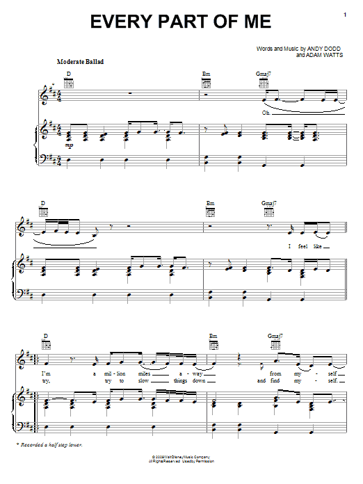 Hannah Montana Every Part Of Me sheet music notes and chords arranged for Piano, Vocal & Guitar Chords (Right-Hand Melody)