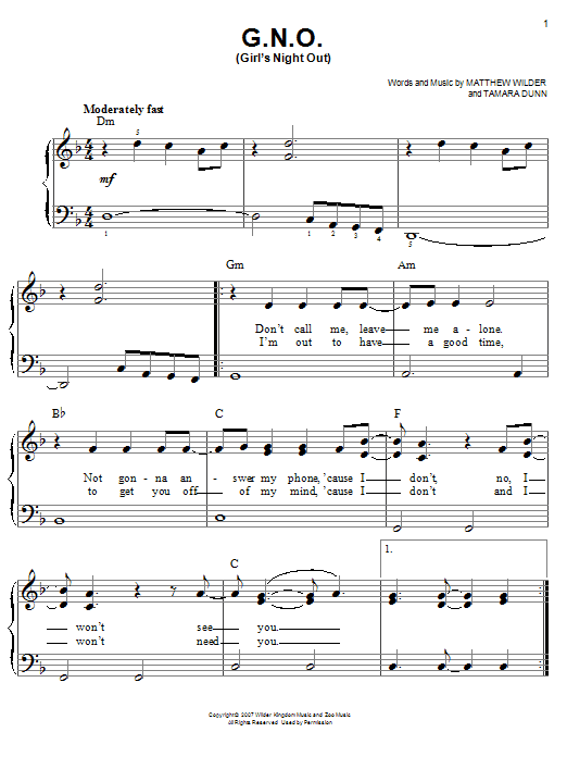 Hannah Montana G.N.O. (Girl's Night Out) sheet music notes and chords arranged for Easy Piano