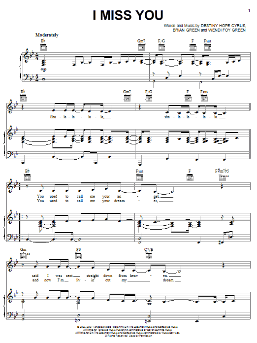 Hannah Montana I Miss You sheet music notes and chords arranged for Big Note Piano
