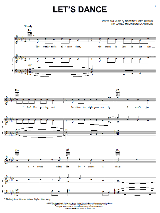 Hannah Montana Let's Dance sheet music notes and chords arranged for Big Note Piano