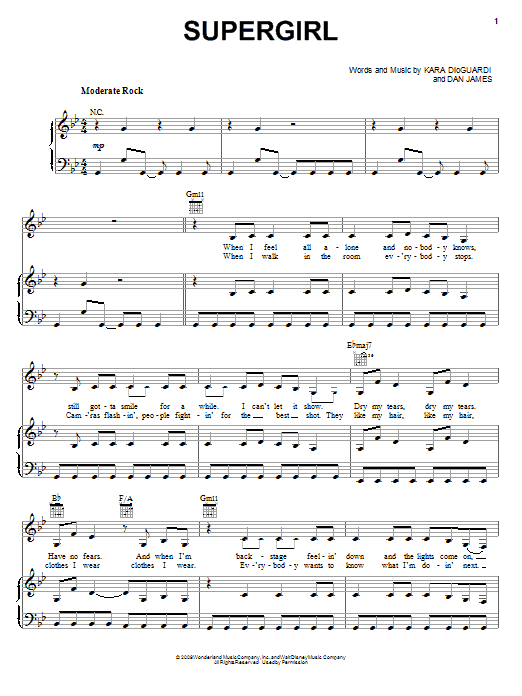 Hannah Montana Supergirl sheet music notes and chords arranged for Easy Piano