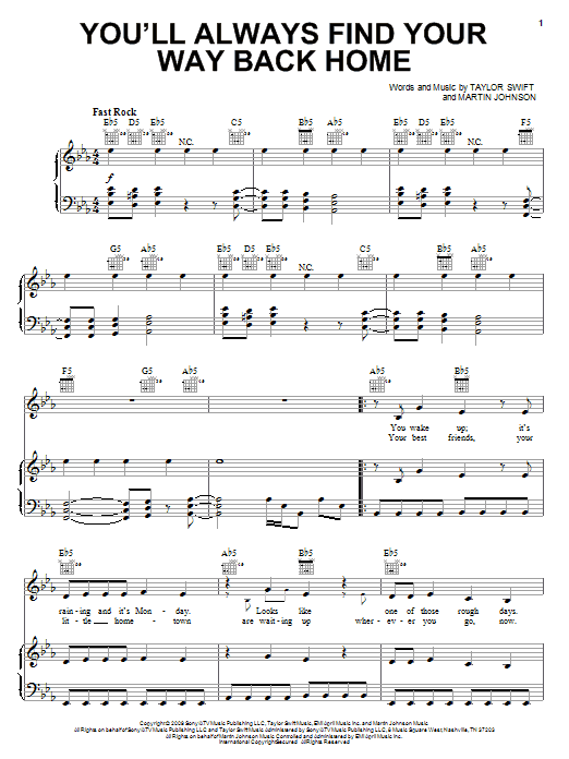 Hannah Montana You'll Always Find Your Way Back Home sheet music notes and chords arranged for Big Note Piano