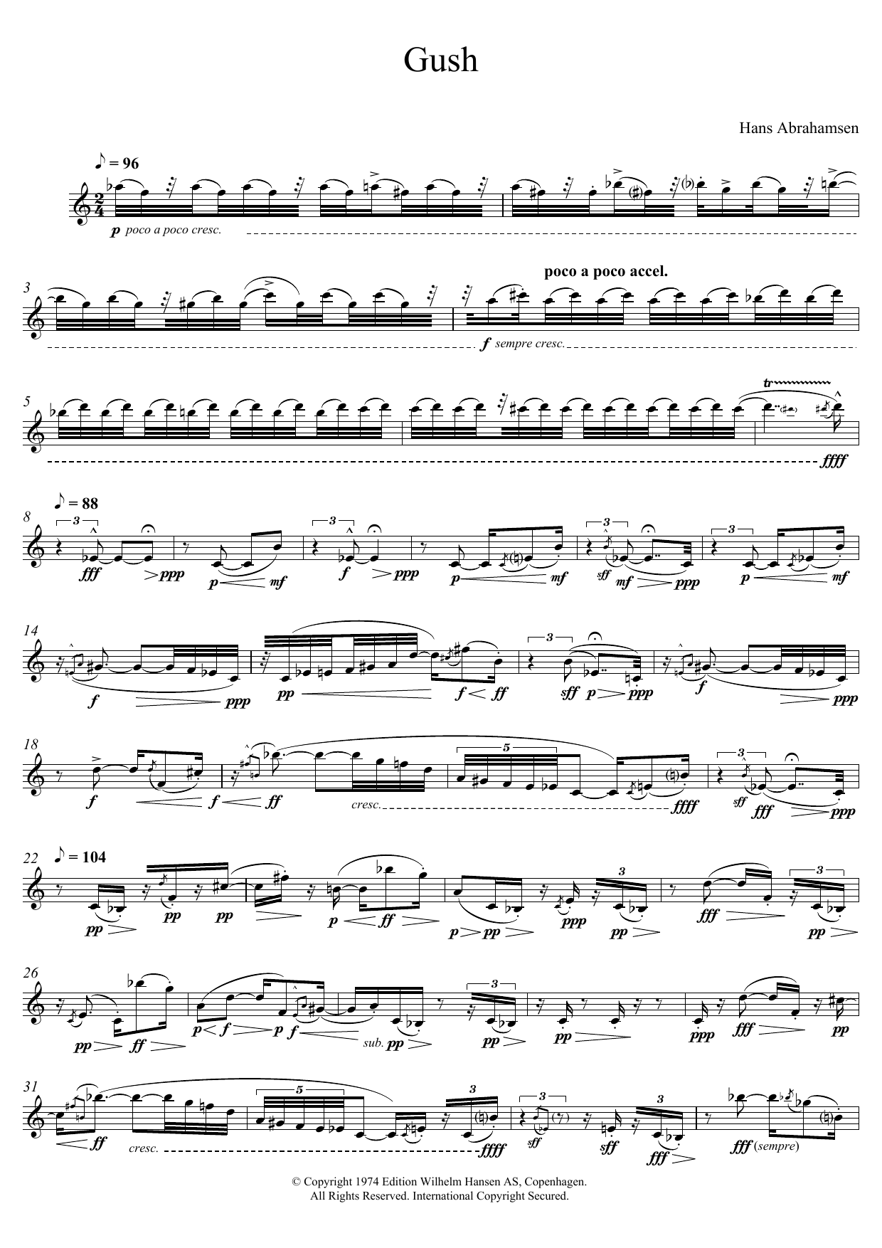 Hans Abrahamsen Gush sheet music notes and chords arranged for Alto Sax Solo