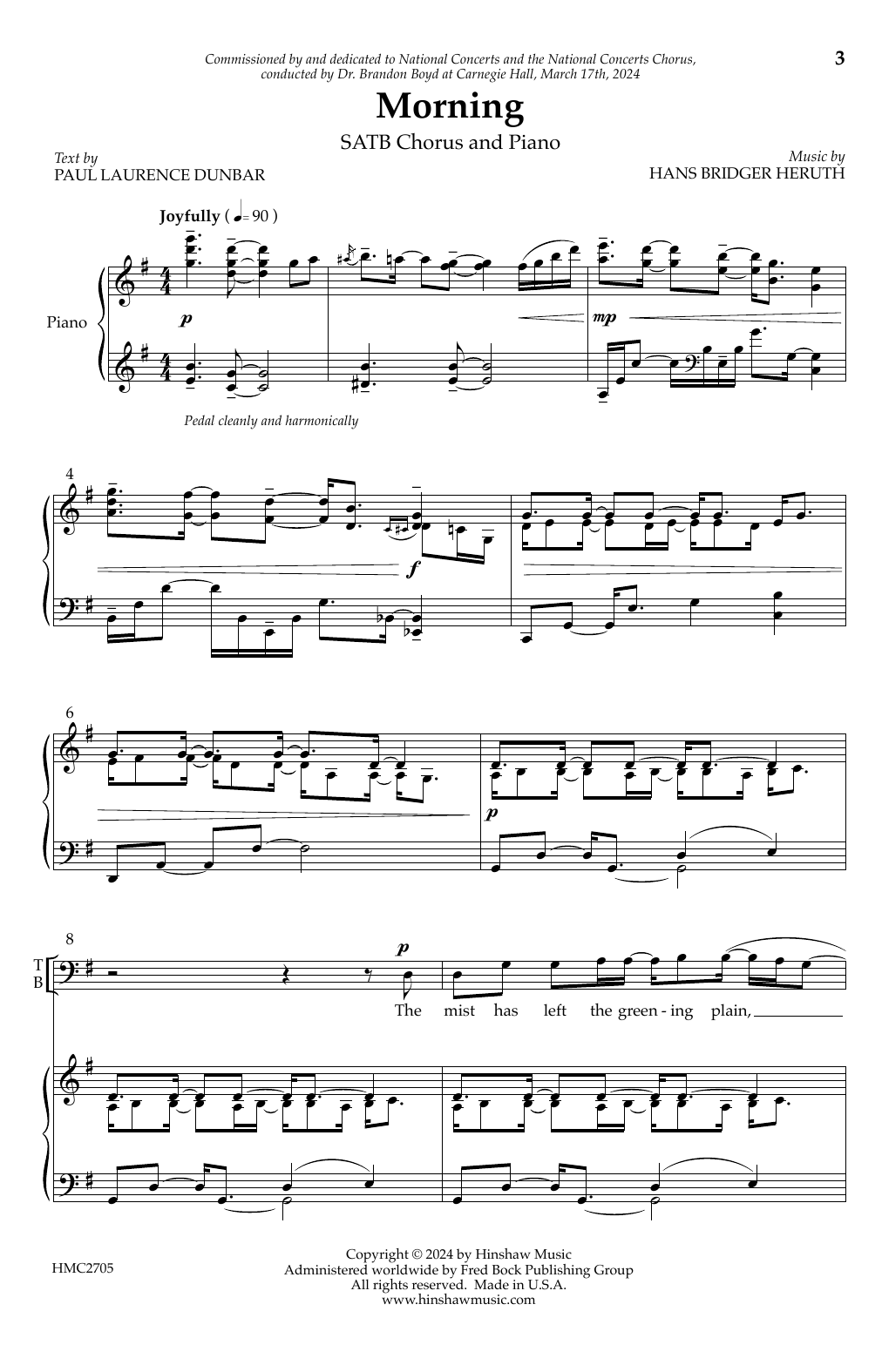 Hans Bridger Heruth Morning sheet music notes and chords arranged for SATB Choir