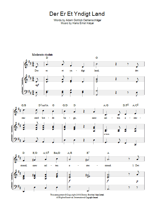 Hans Ernst Kroyer Der Er Et Yndigt Land (Danish National Anthem) sheet music notes and chords arranged for Piano, Vocal & Guitar Chords