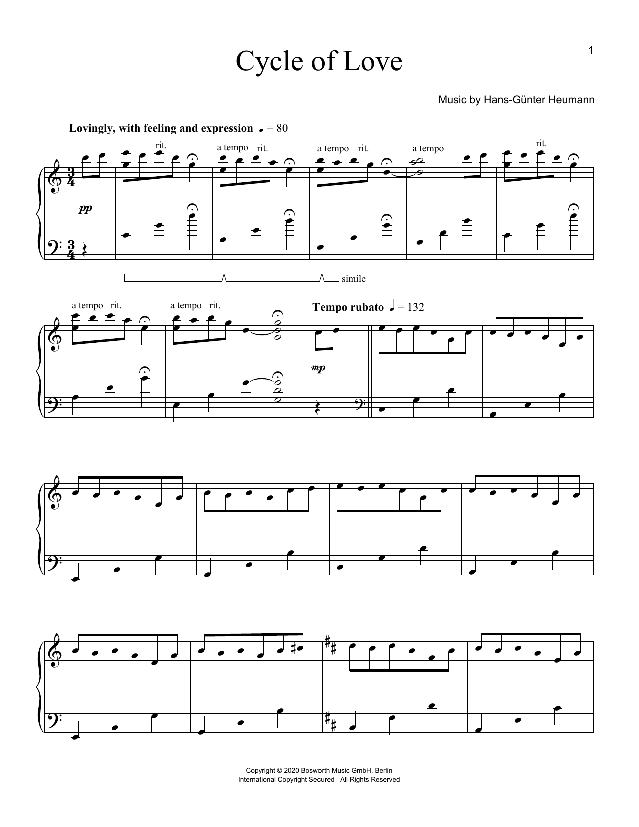Hans-Günter Heumann Cycle Of Love sheet music notes and chords arranged for Piano Solo