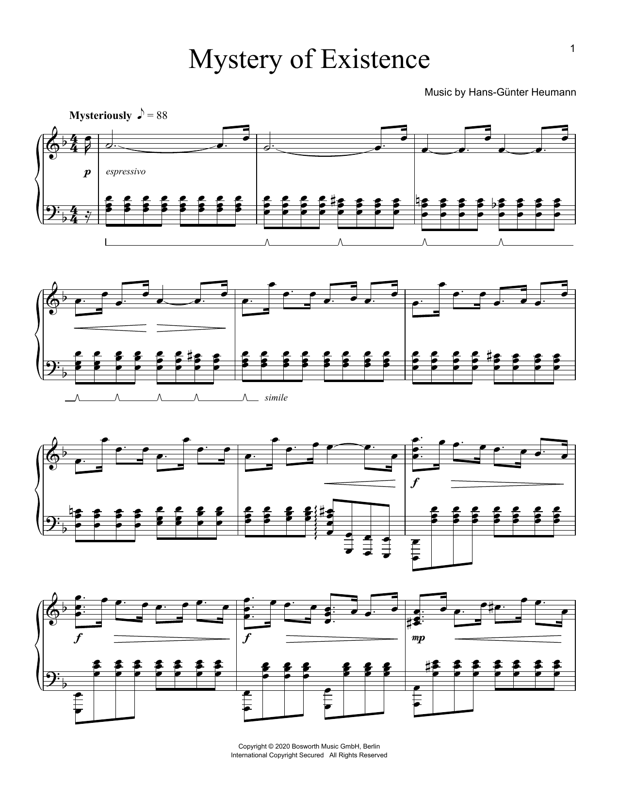 Hans-Günter Heumann Mystery Of Existence sheet music notes and chords arranged for Piano Solo