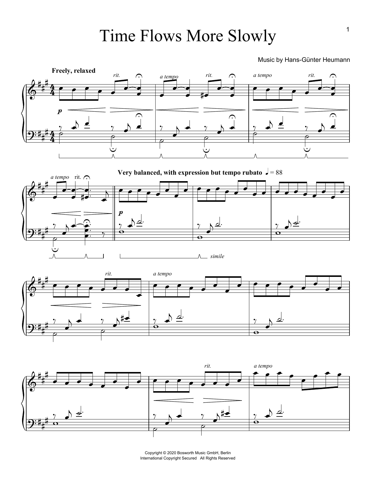 Hans-Günter Heumann Time Flows More Slowly sheet music notes and chords arranged for Piano Solo