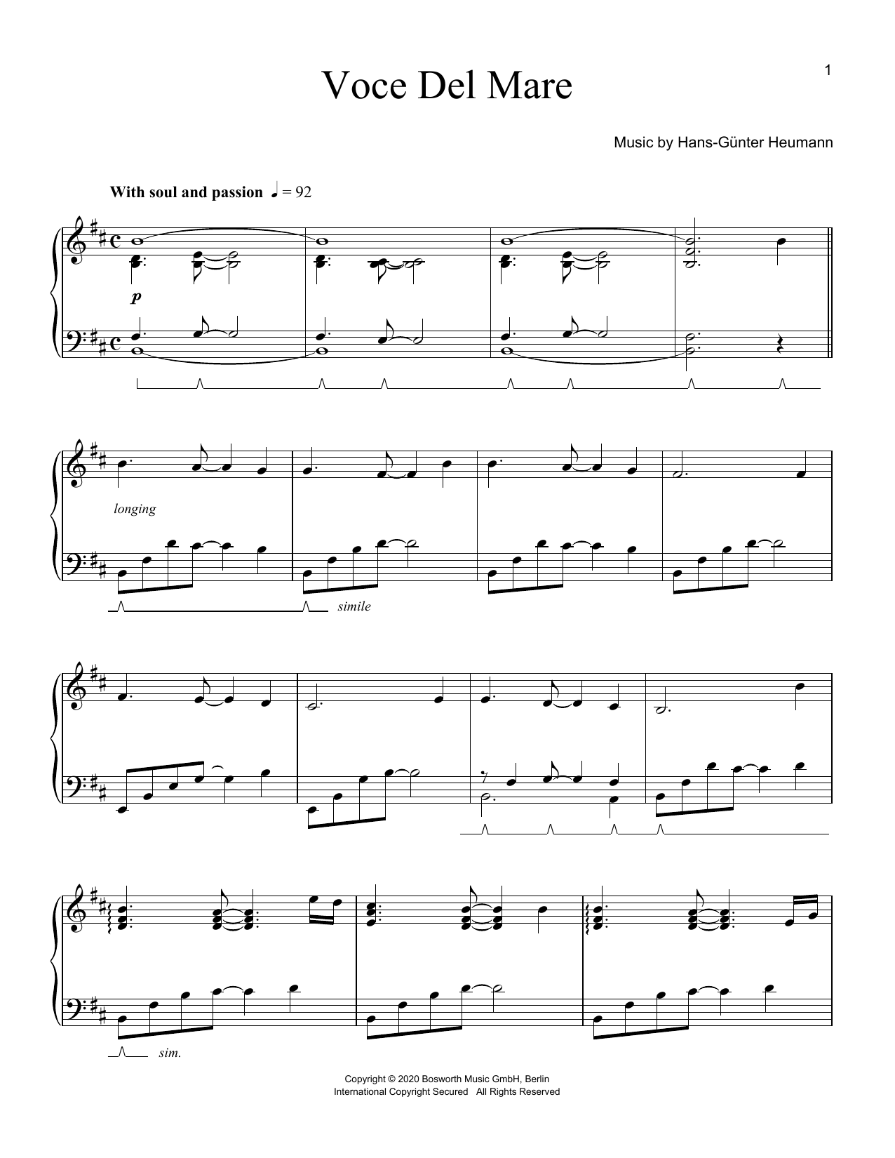 Hans-Günter Heumann Voce Del Mare sheet music notes and chords arranged for Piano Solo
