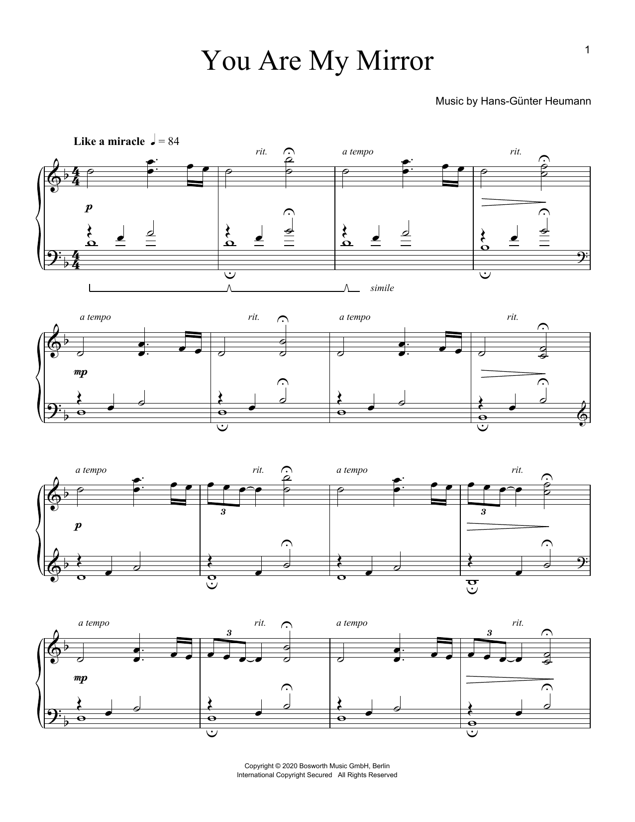 Hans-Günter Heumann You Are My Mirror sheet music notes and chords arranged for Piano Solo