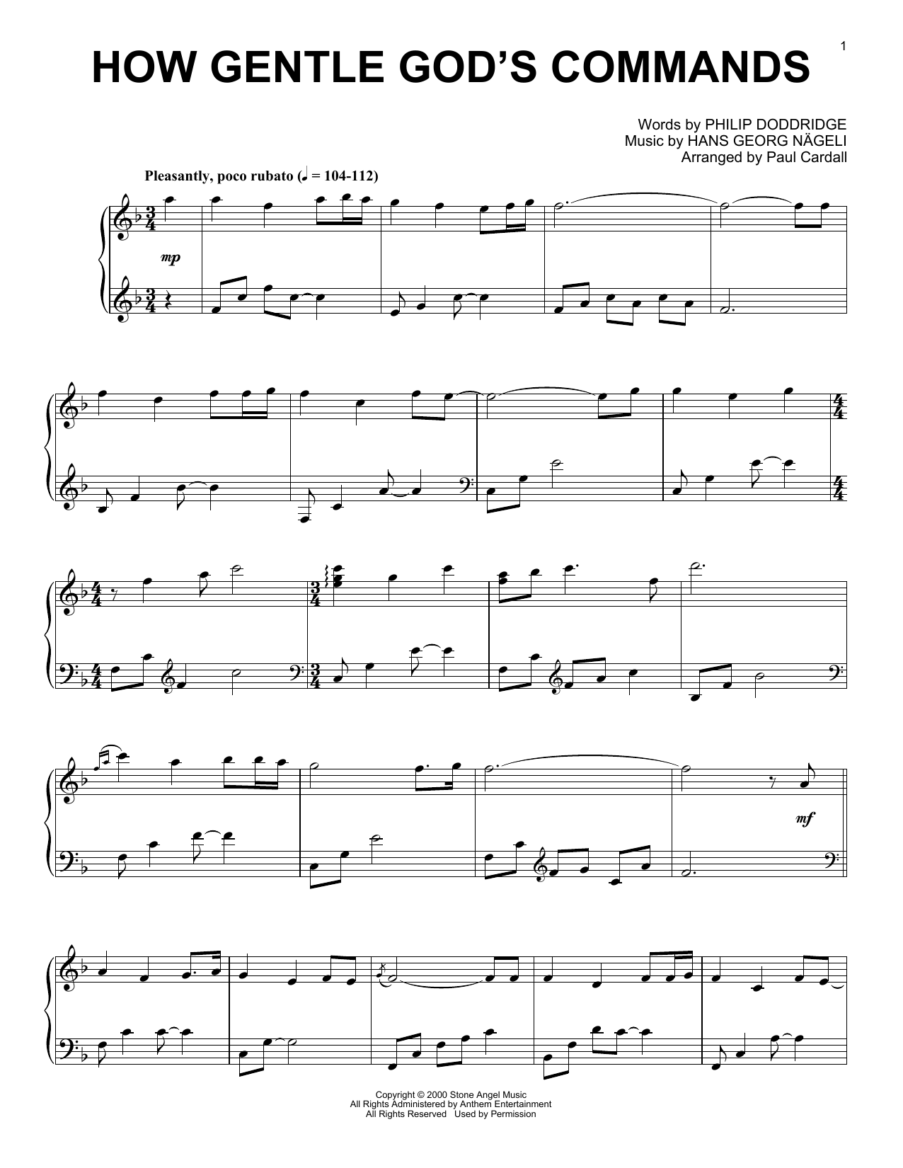Hans Georg Nageli How Gentle God's Commands (arr. Paul Cardall) sheet music notes and chords arranged for Piano Solo