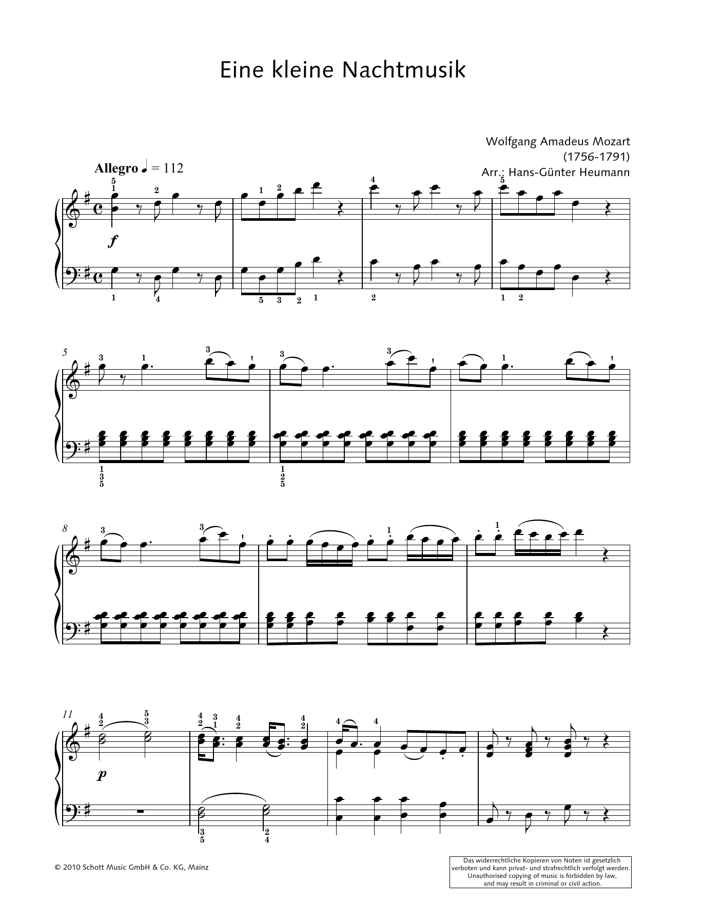 Hans-Gunter Heumann A Little Night Music sheet music notes and chords arranged for Piano Solo