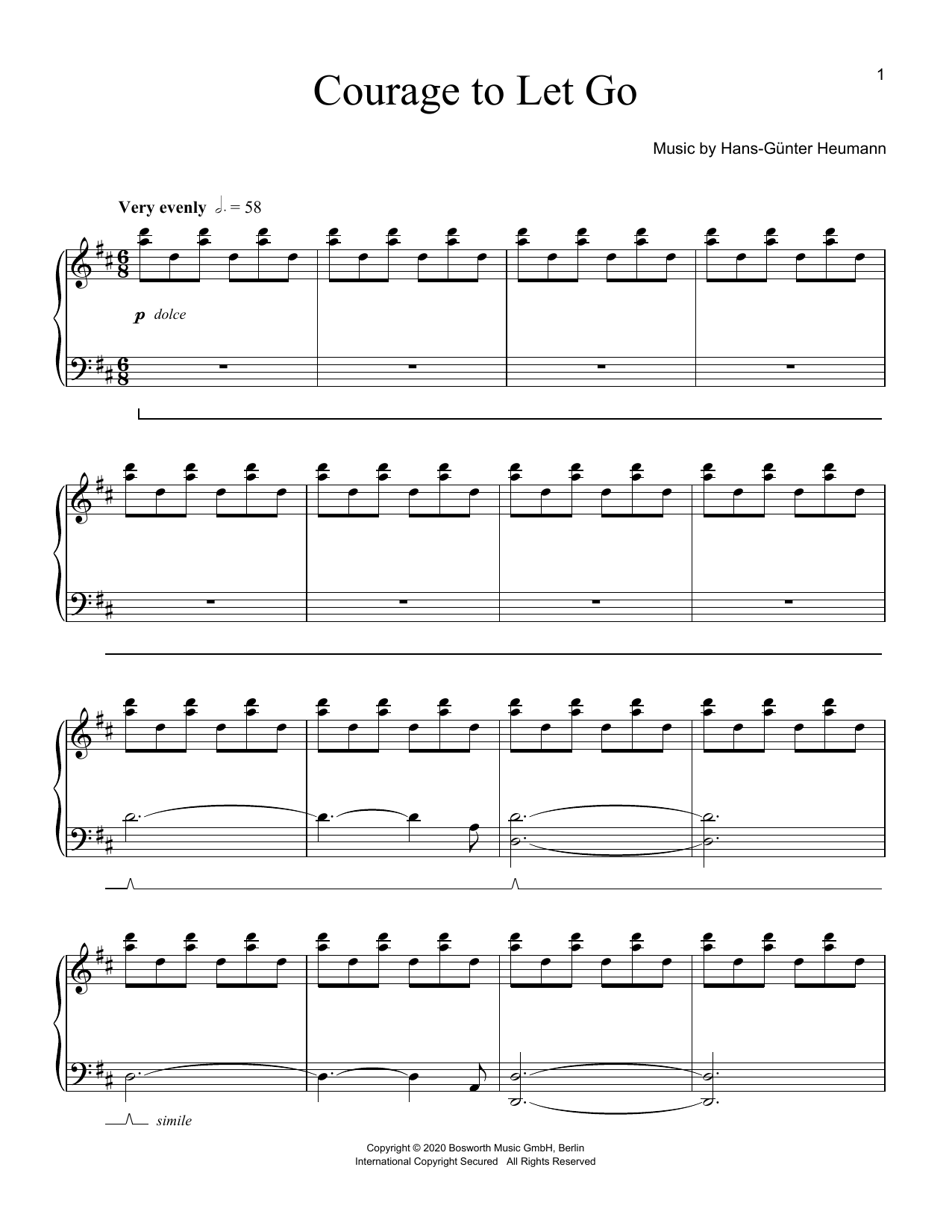 Hans-Günter Heumann Courage To Let Go sheet music notes and chords arranged for Piano Solo