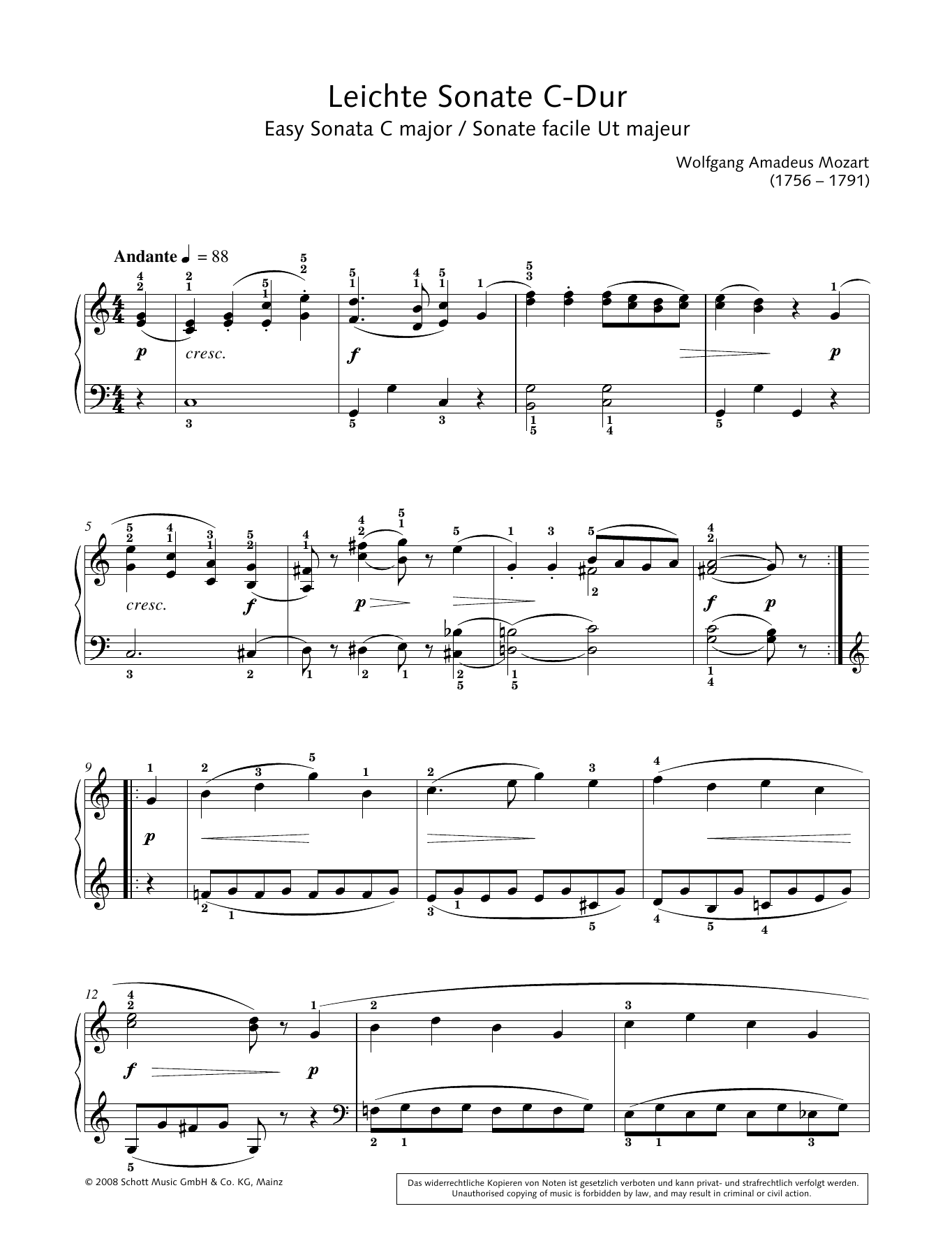 Hans-Gunter Heumann Easy Sonata in C major sheet music notes and chords arranged for Piano Solo