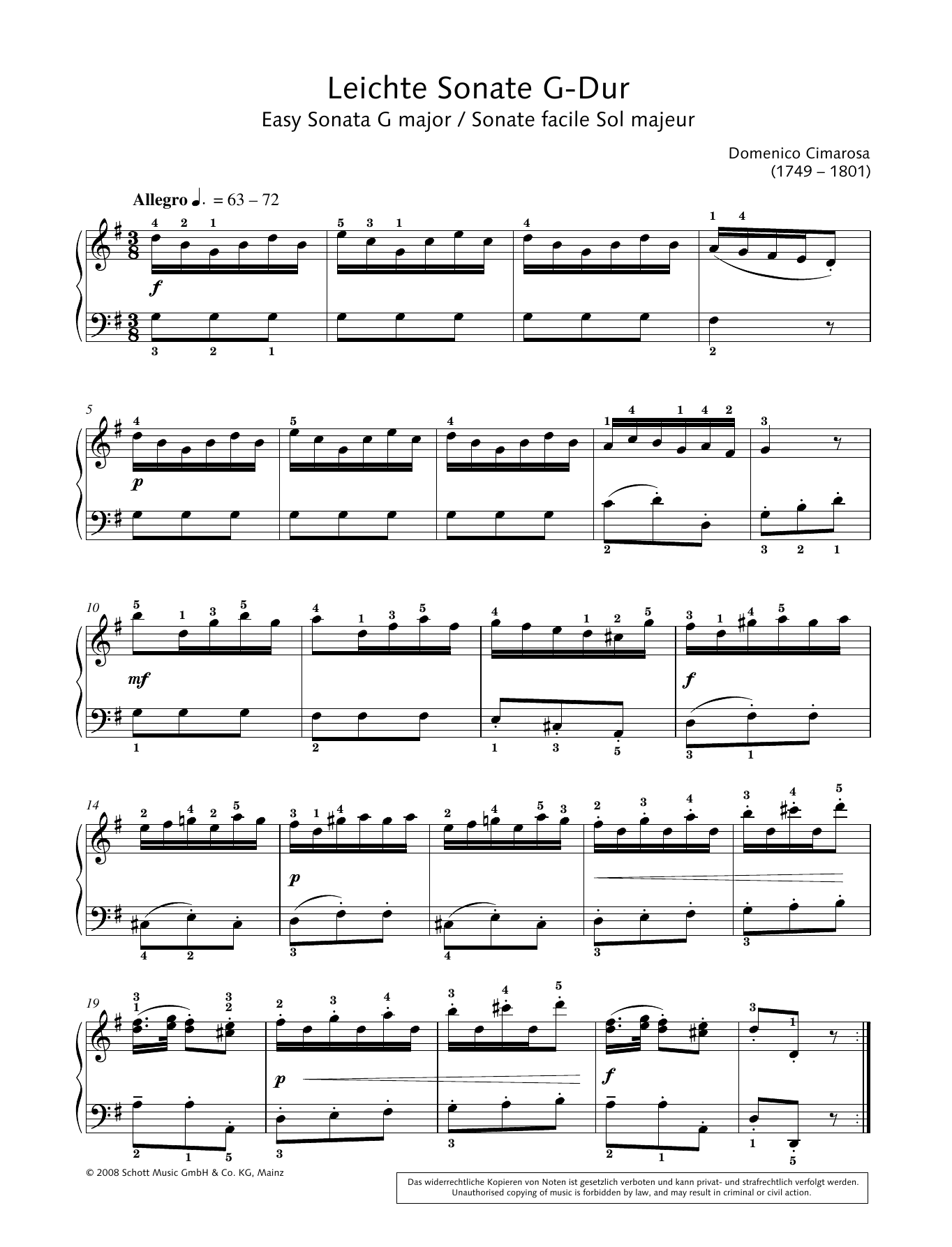 Hans-Gunter Heumann Easy Sonata in G major sheet music notes and chords arranged for Piano Solo