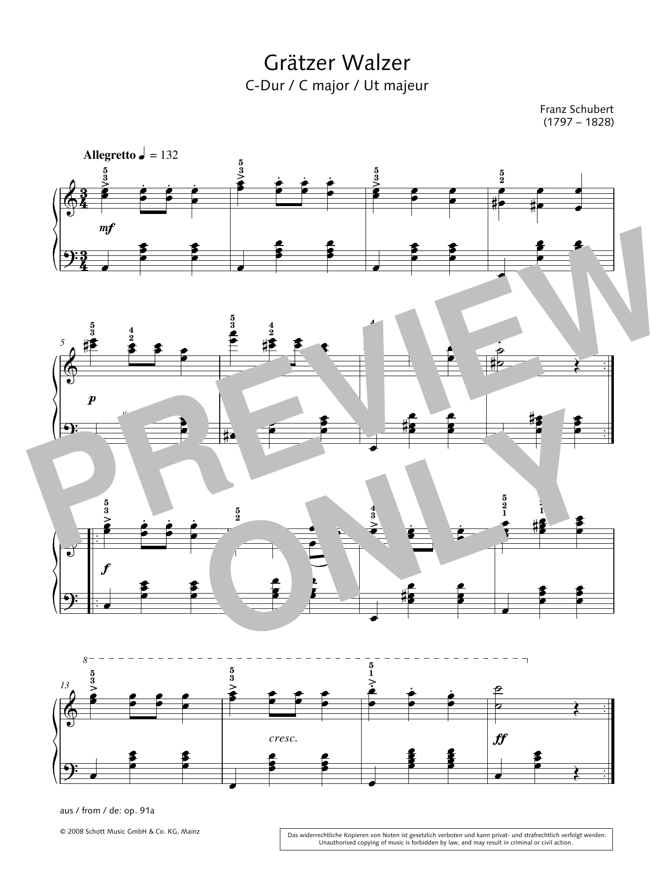 Hans-Gunter Heumann Grätzer Walzer in C major sheet music notes and chords arranged for Piano Solo
