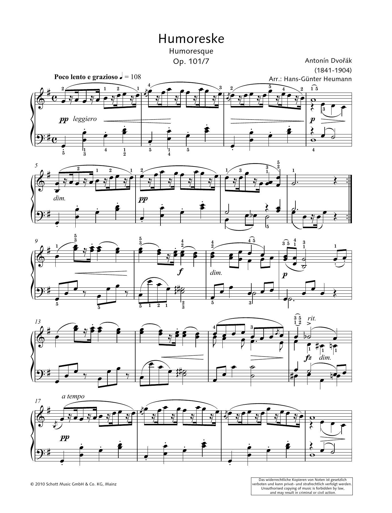 Hans-Gunter Heumann Humoresque sheet music notes and chords arranged for Piano Solo