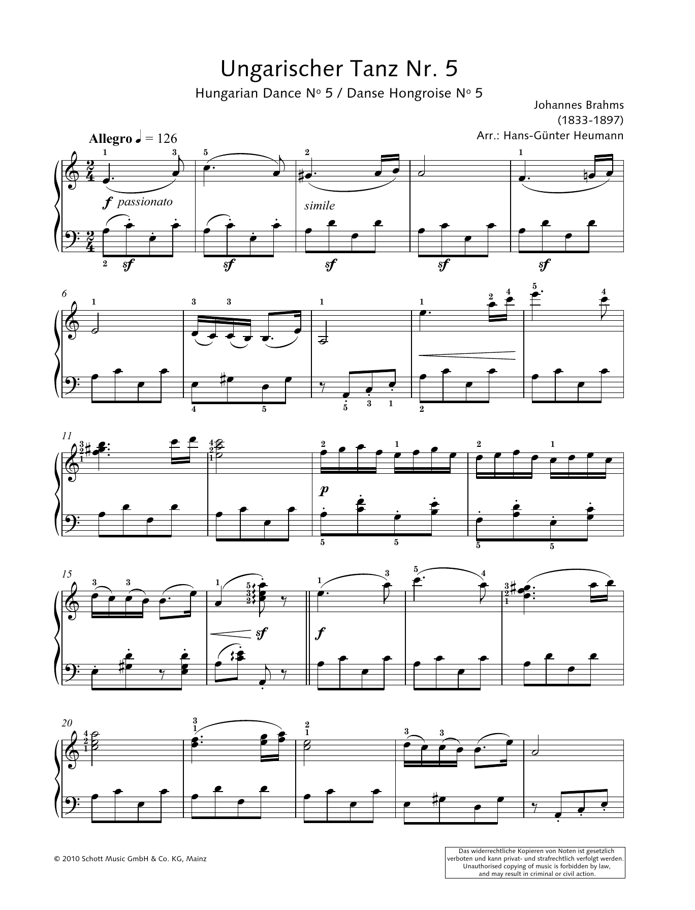 Hans-Gunter Heumann Hungarian Dance No. 5 sheet music notes and chords arranged for Piano Solo