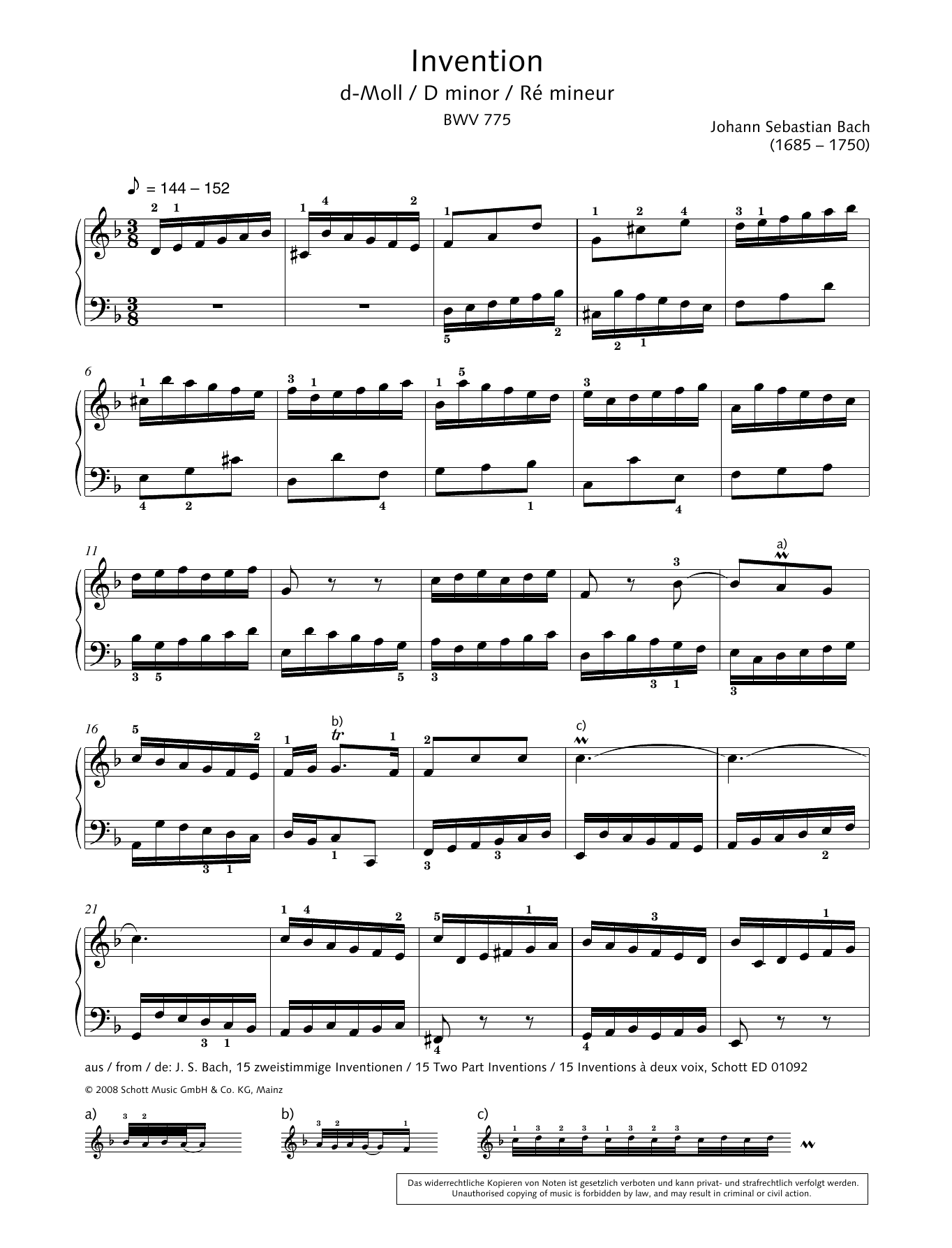Hans-Gunter Heumann Invention in D minor sheet music notes and chords arranged for Piano Solo