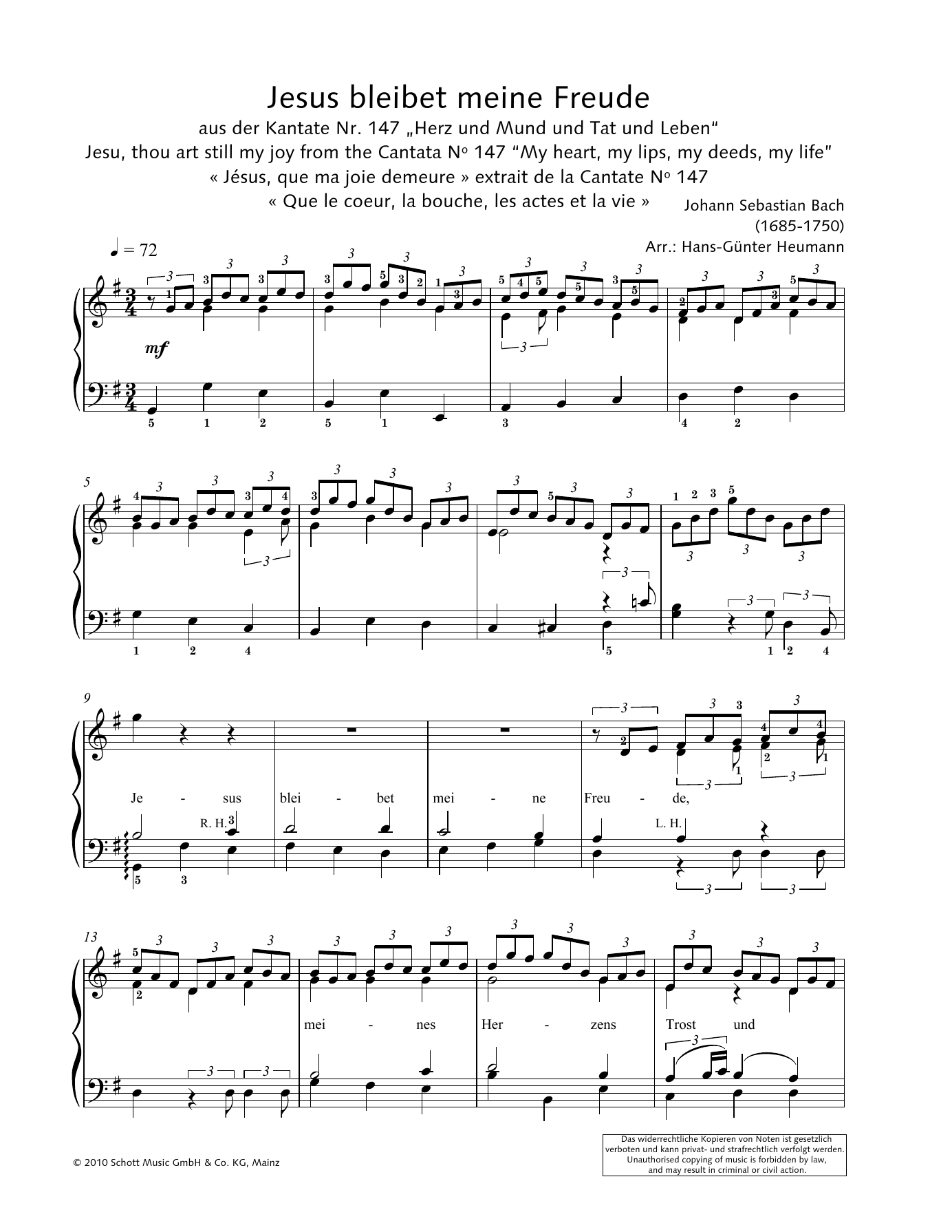 Hans-Gunter Heumann Jesus Bleibet Meine Freude sheet music notes and chords arranged for Piano Solo