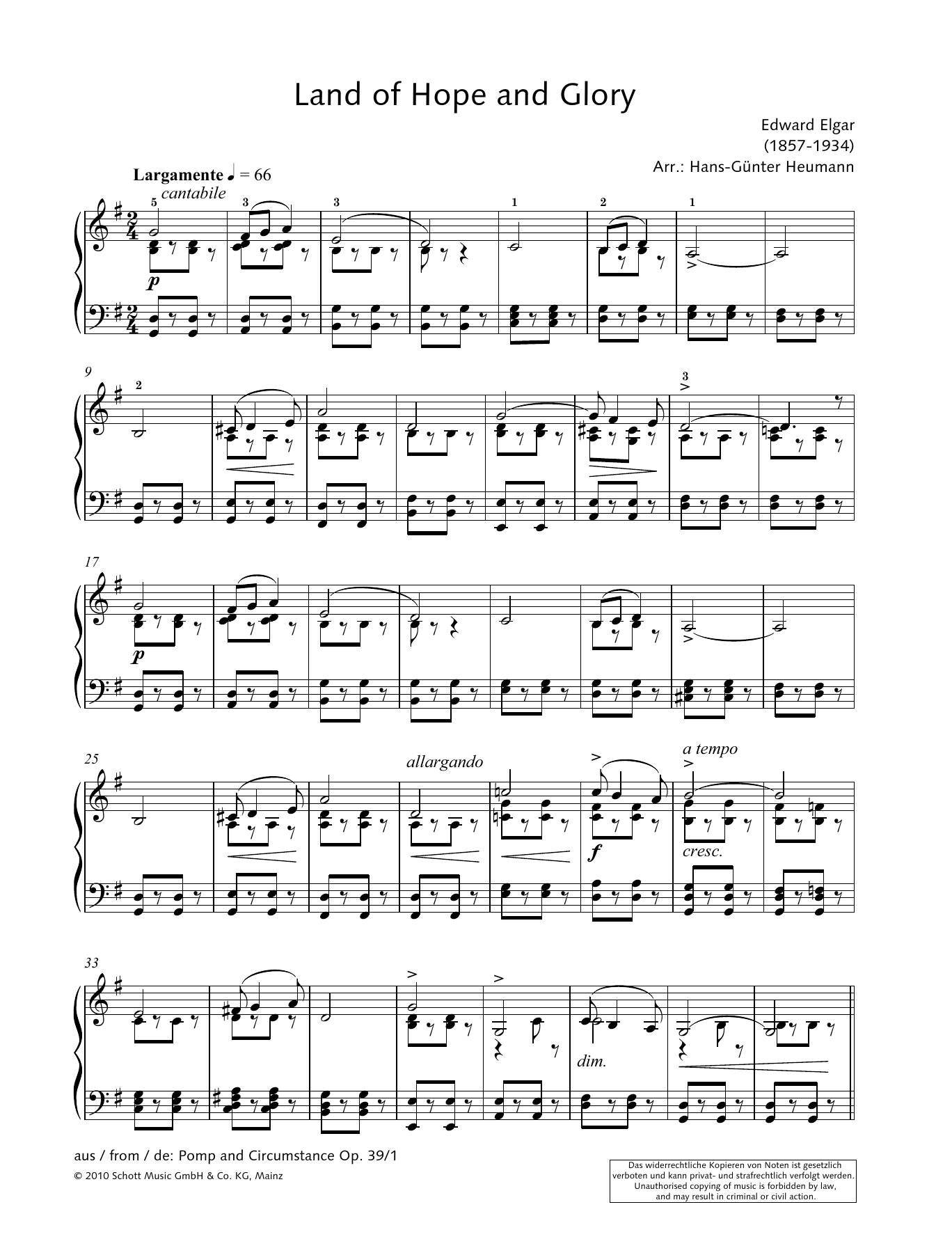Hans-Gunter Heumann Land of Hope and Glory sheet music notes and chords arranged for Piano Solo