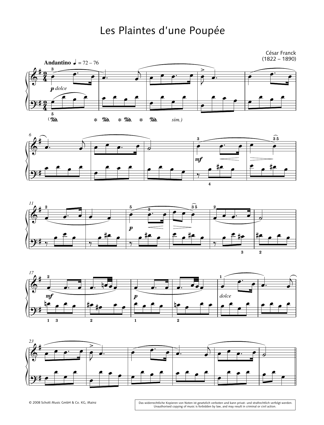 Hans-Gunter Heumann Les Plaintes d'une Poupée sheet music notes and chords arranged for Piano Solo