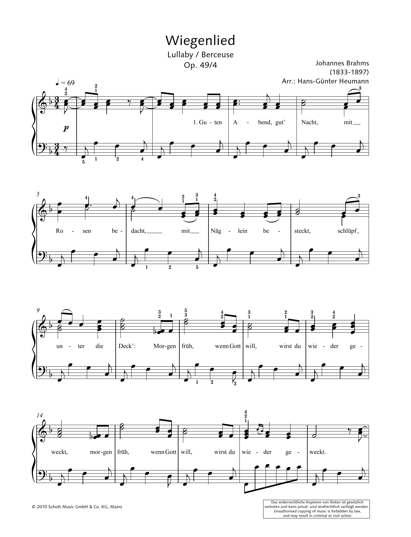 Hans-Gunter Heumann Lullaby sheet music notes and chords arranged for Piano Solo