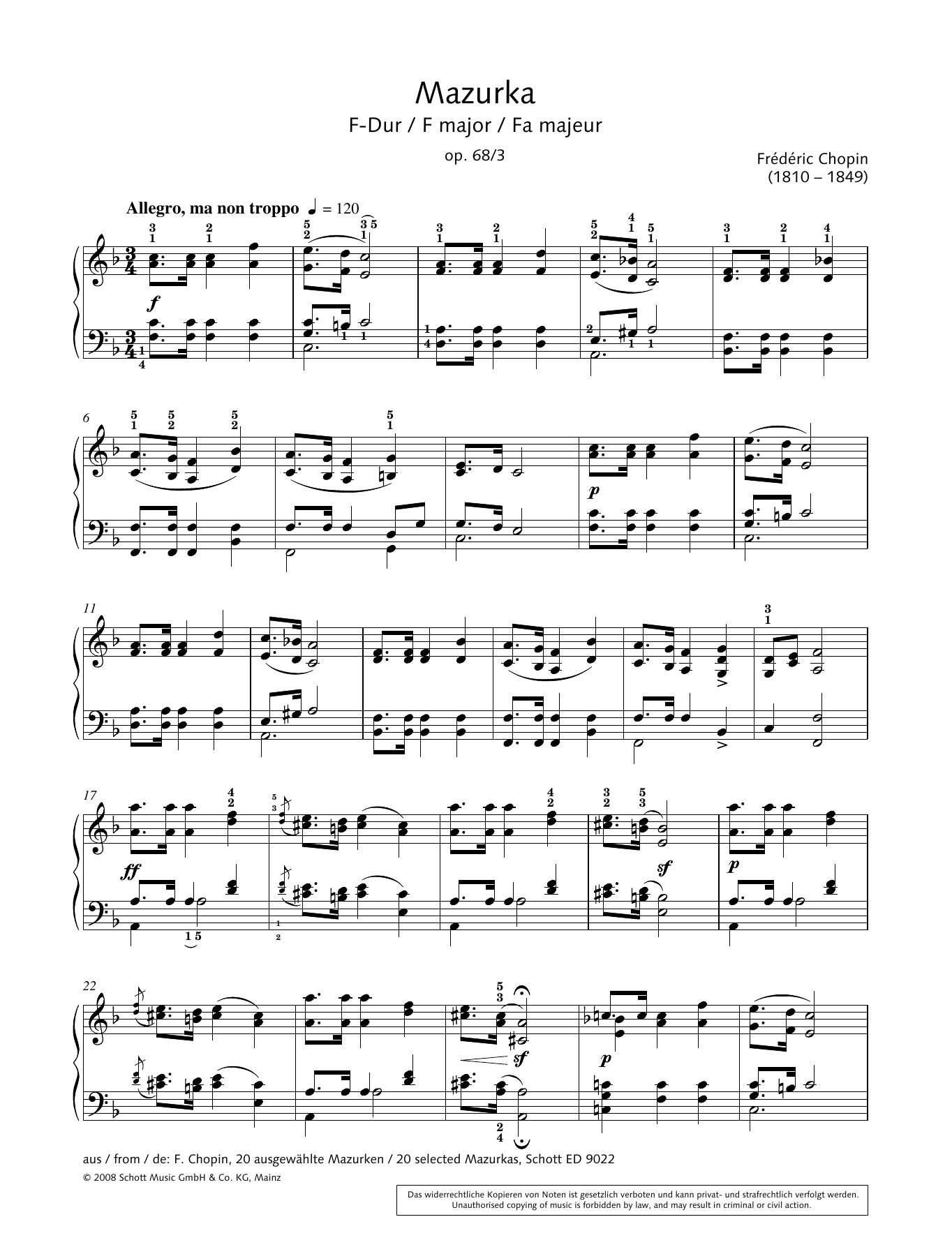 Hans-Gunter Heumann Mazurka in F major sheet music notes and chords arranged for Piano Solo