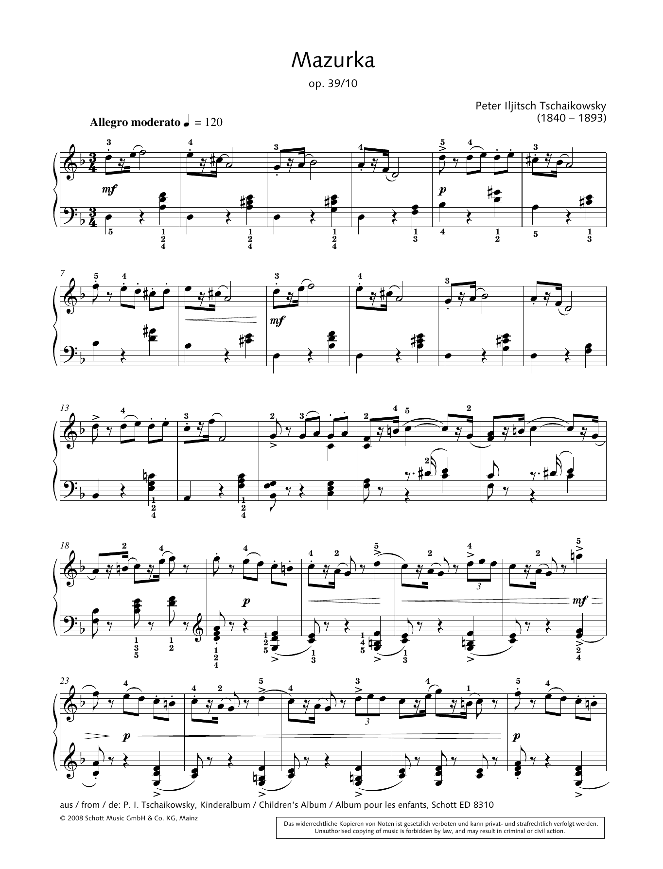 Hans-Gunter Heumann Mazurka sheet music notes and chords arranged for Piano Solo
