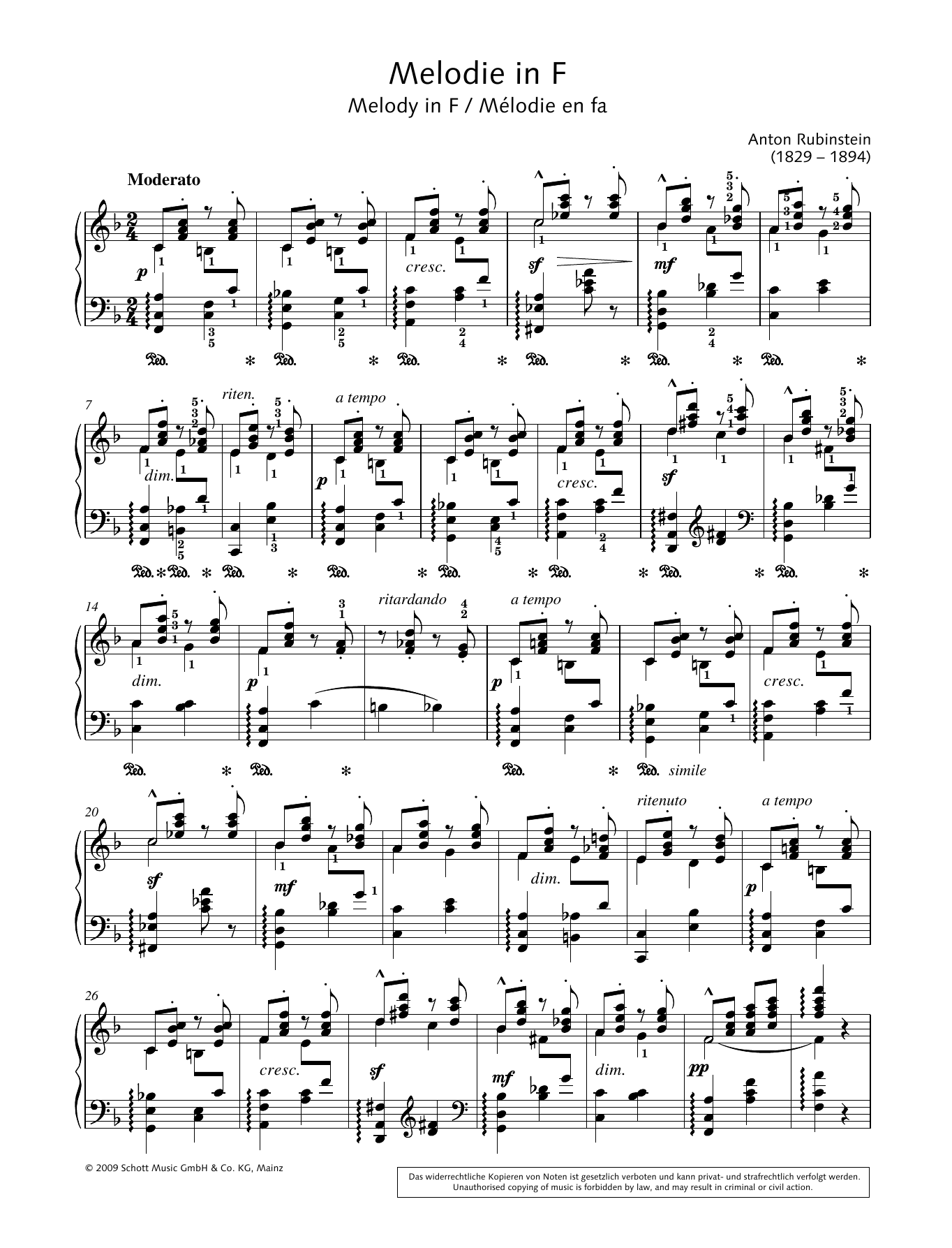 Hans-Gunter Heumann Melody in F sheet music notes and chords arranged for Piano Solo