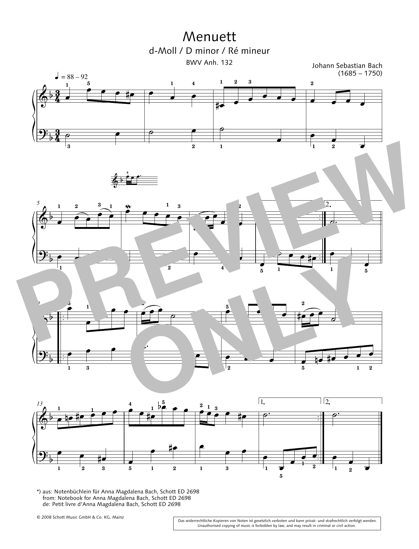 Hans-Gunter Heumann Minuet in D minor sheet music notes and chords arranged for Piano Solo