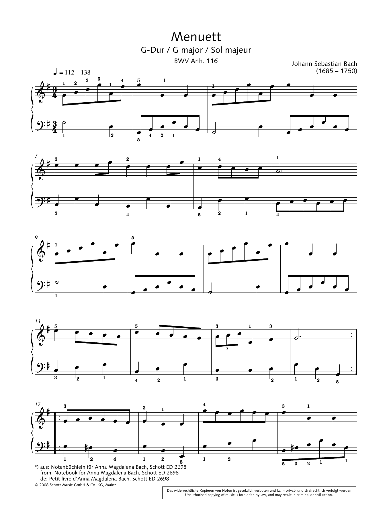 Hans-Gunter Heumann Minuet In G Major sheet music notes and chords arranged for Piano Solo