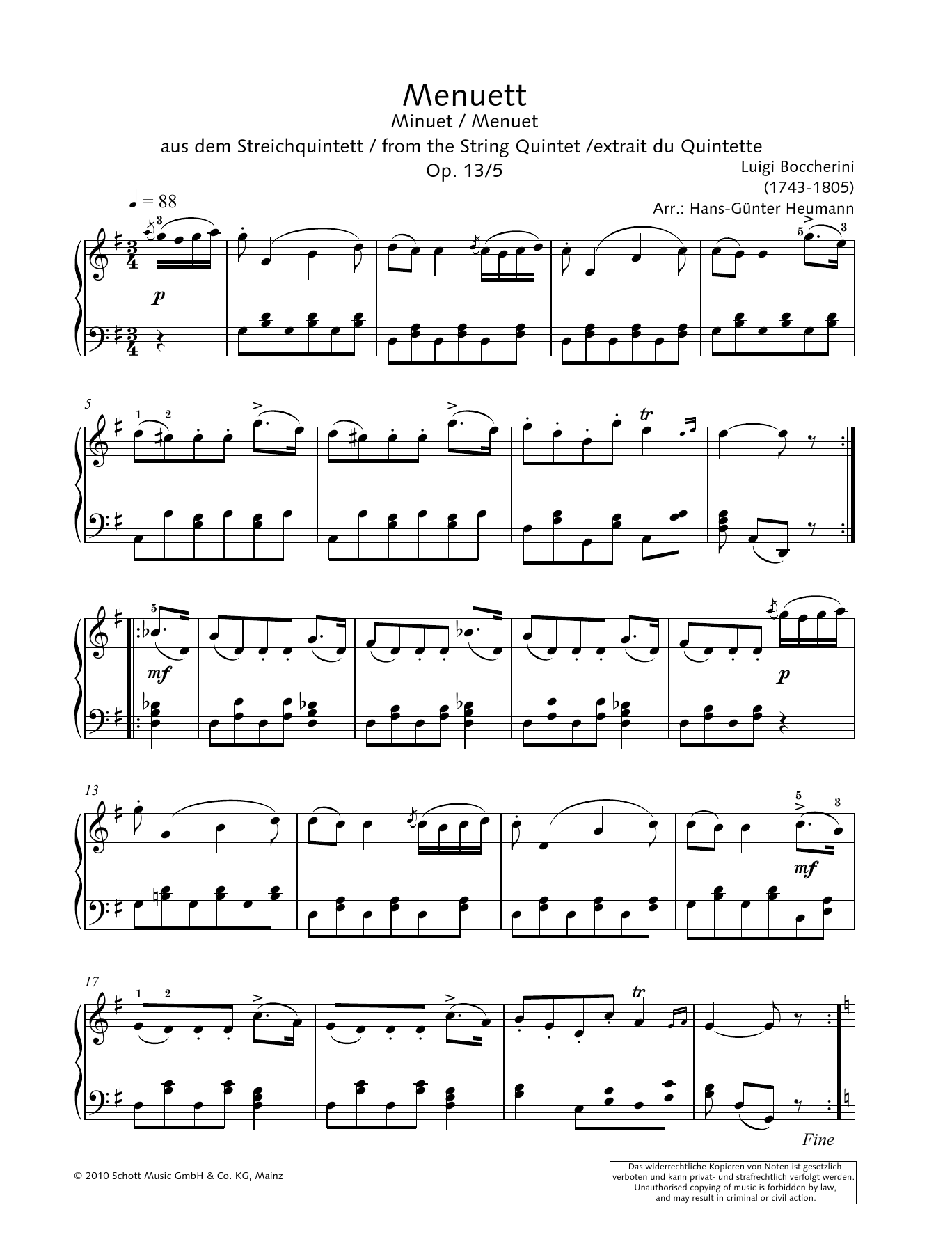 Hans-Gunter Heumann Minuet sheet music notes and chords arranged for Piano Solo