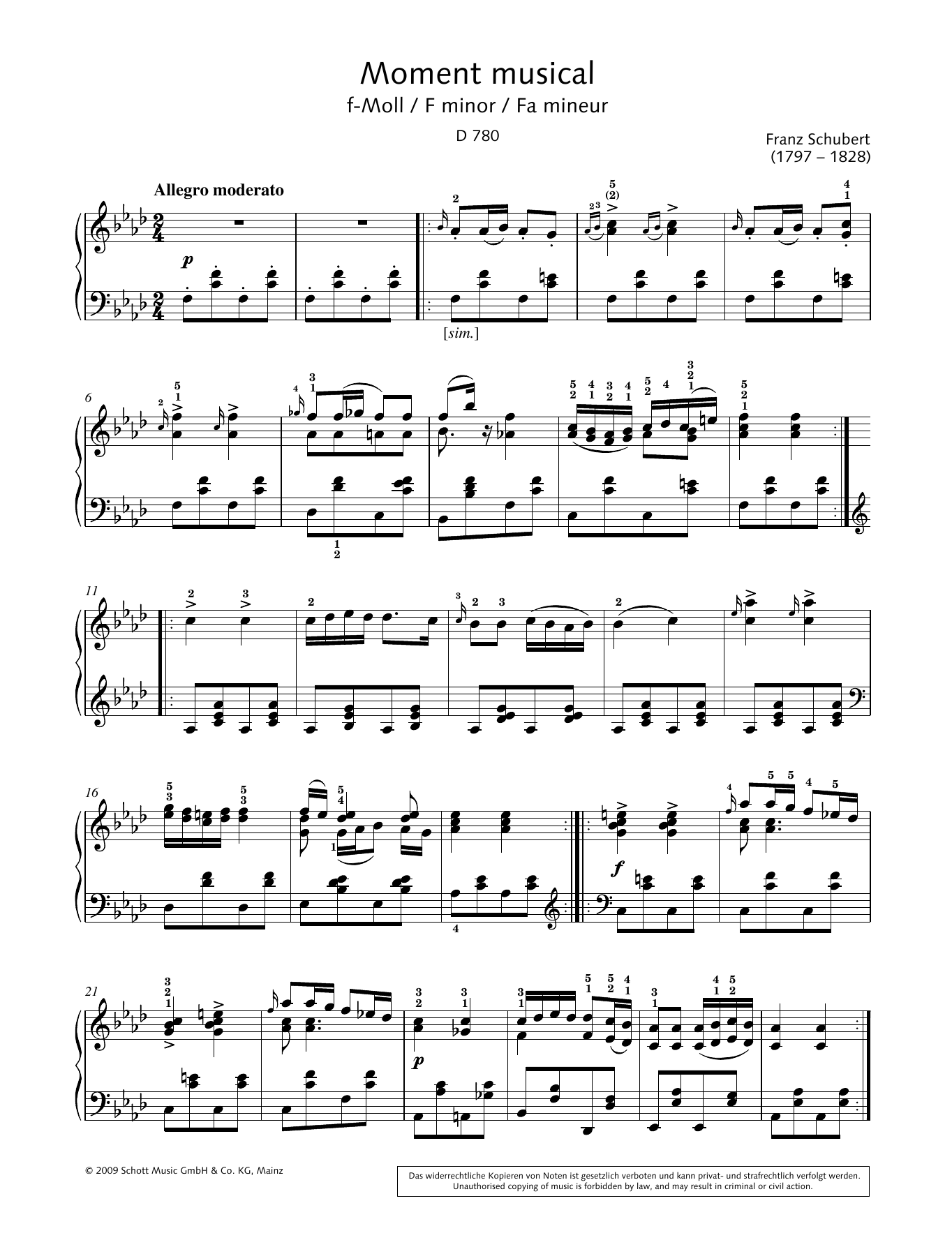 Hans-Gunter Heumann Moment musical in F minor sheet music notes and chords arranged for Piano Solo
