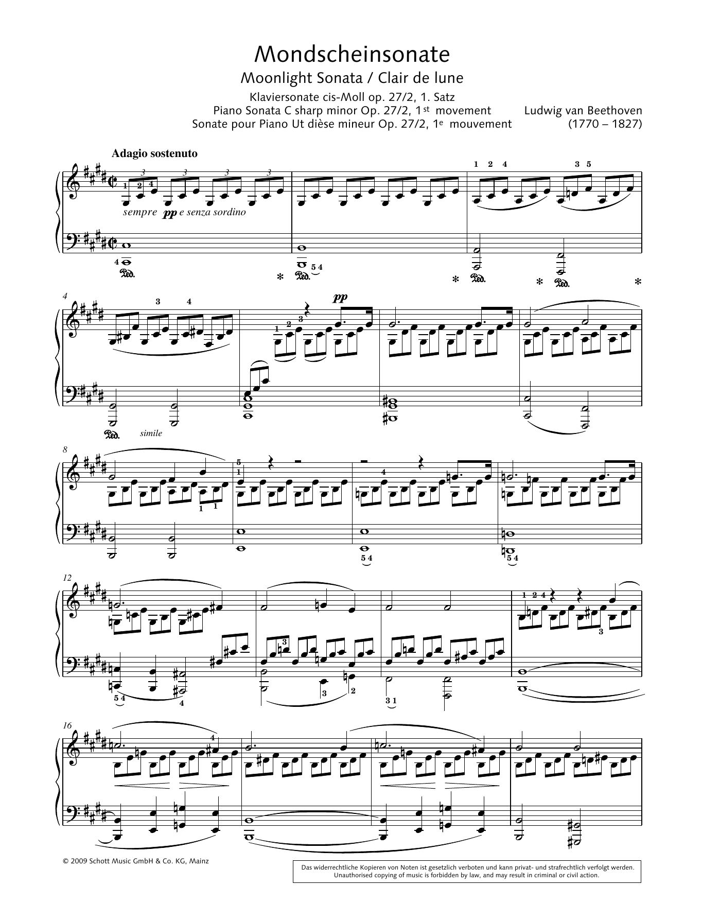 Hans-Gunter Heumann Moonlight Sonata in C-sharp minor sheet music notes and chords arranged for Piano Solo