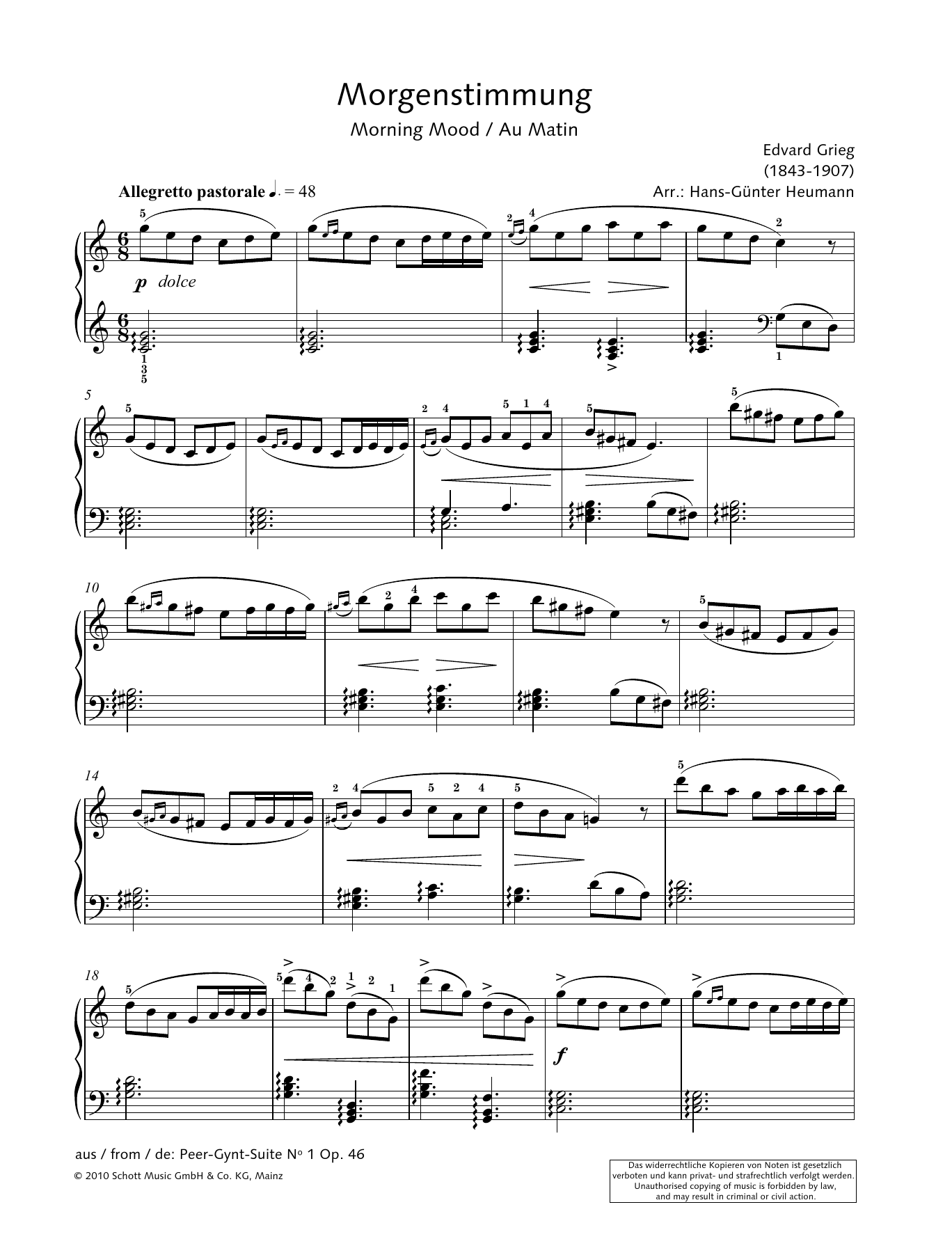Hans-Gunter Heumann Morning Mood sheet music notes and chords arranged for Piano Solo