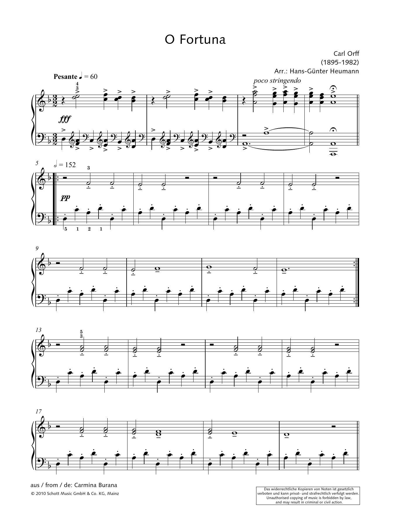 Hans-Gunter Heumann O Fortuna sheet music notes and chords arranged for Piano Solo