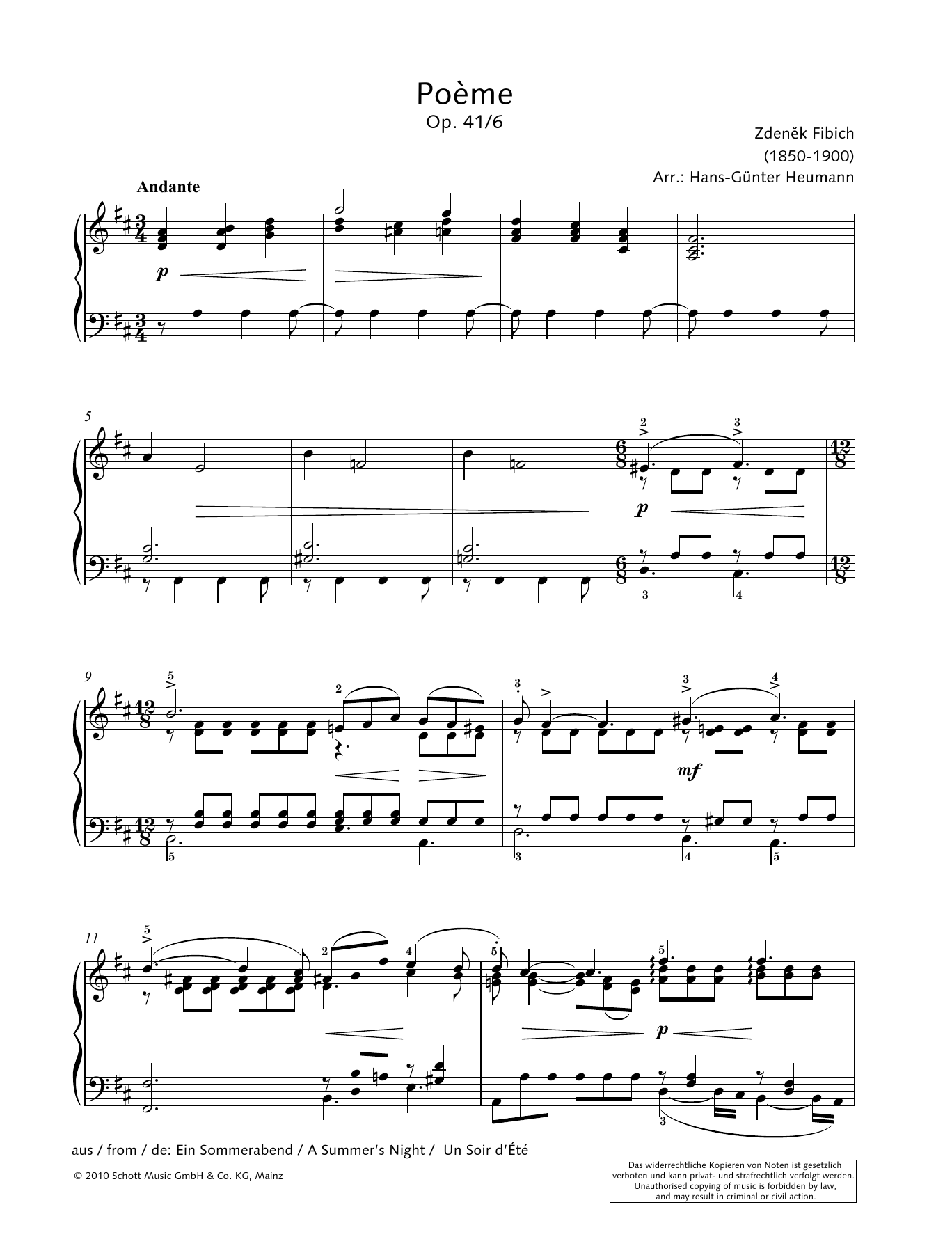 Hans-Gunter Heumann Poeme sheet music notes and chords arranged for Piano Solo