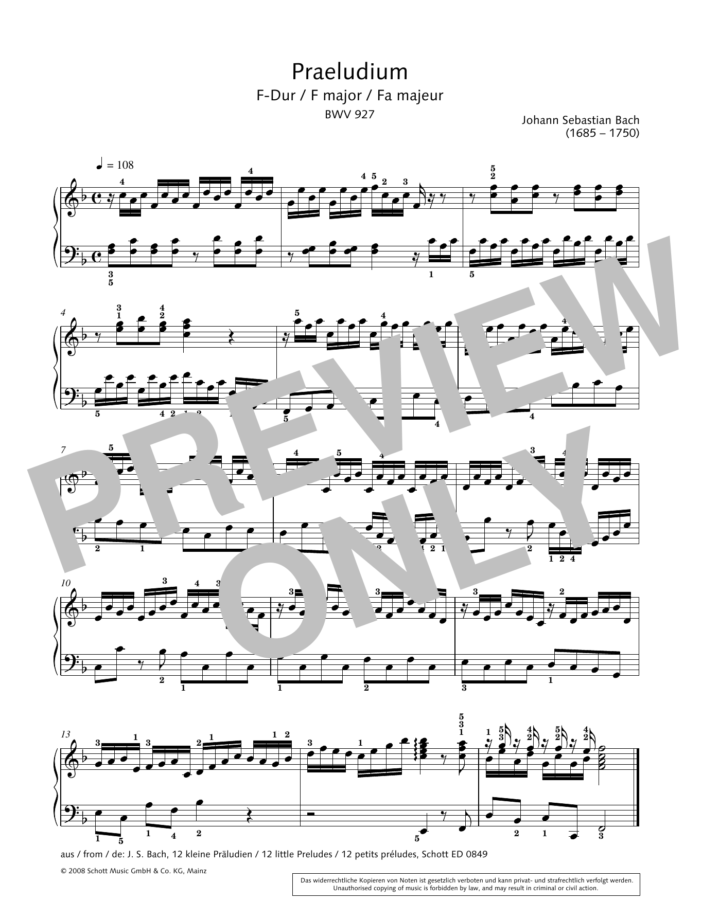 Hans-Gunter Heumann Prelude in F major sheet music notes and chords arranged for Piano Solo
