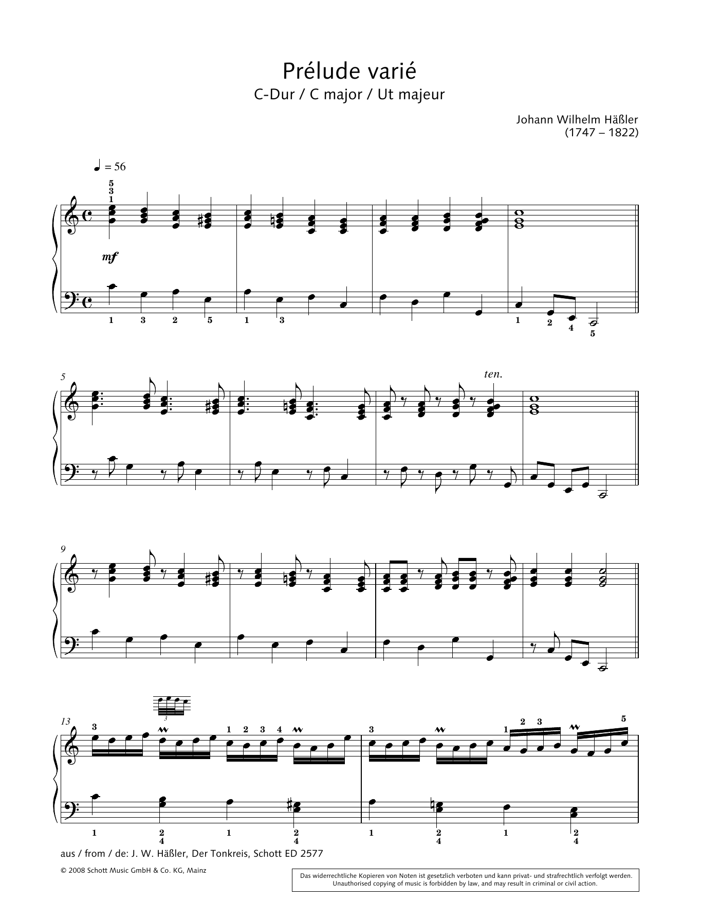 Hans-Gunter Heumann Prélude varié in C major sheet music notes and chords arranged for Piano Solo