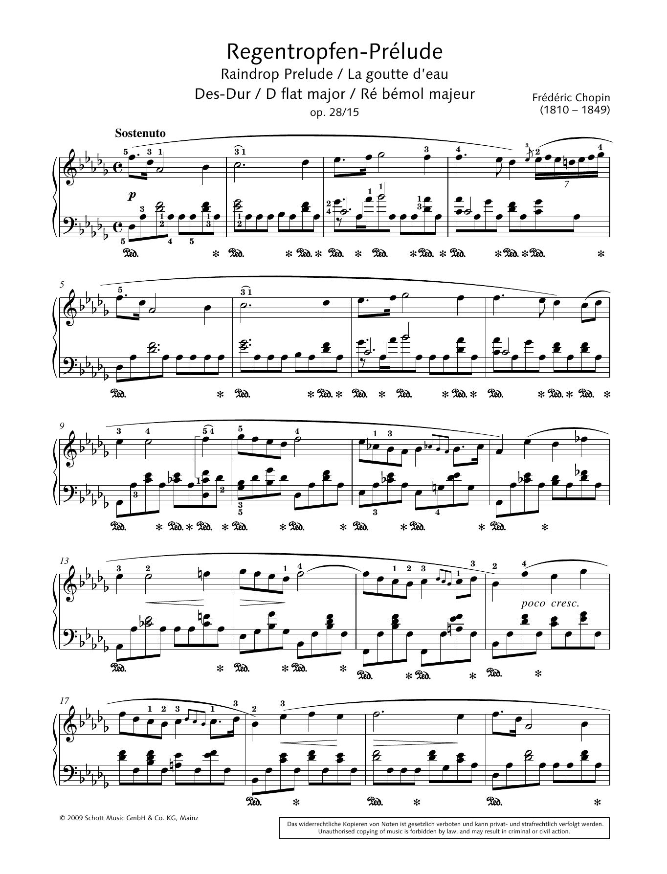 Hans-Gunter Heumann Raindrop Prelude in D-flat major sheet music notes and chords arranged for Piano Solo